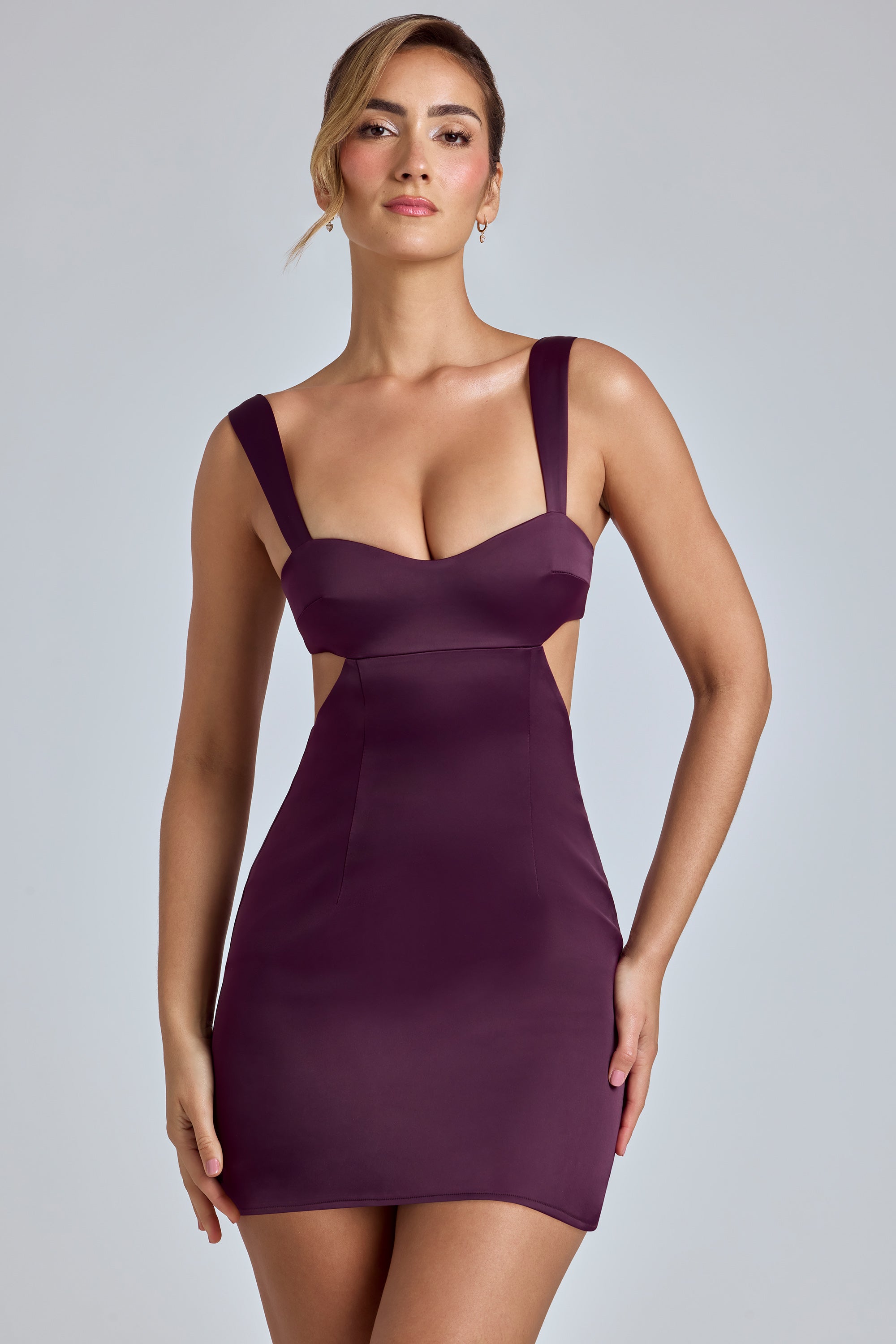 Darya Cut-Out Satin Mini Dress in Plum - Image 6