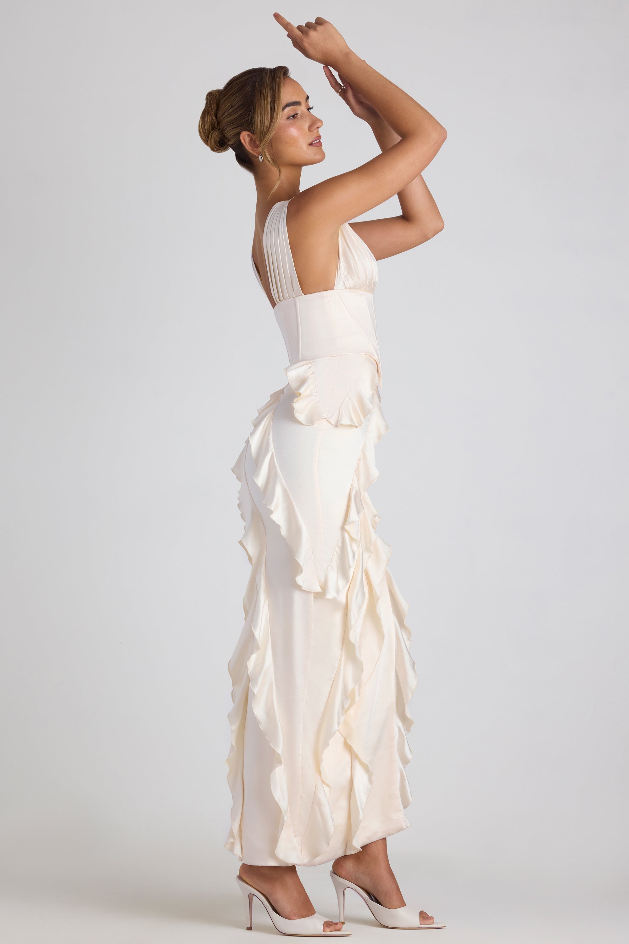Ambrosia Ruffle-Trim Corset Maxi Dress in Ivory - Image 3