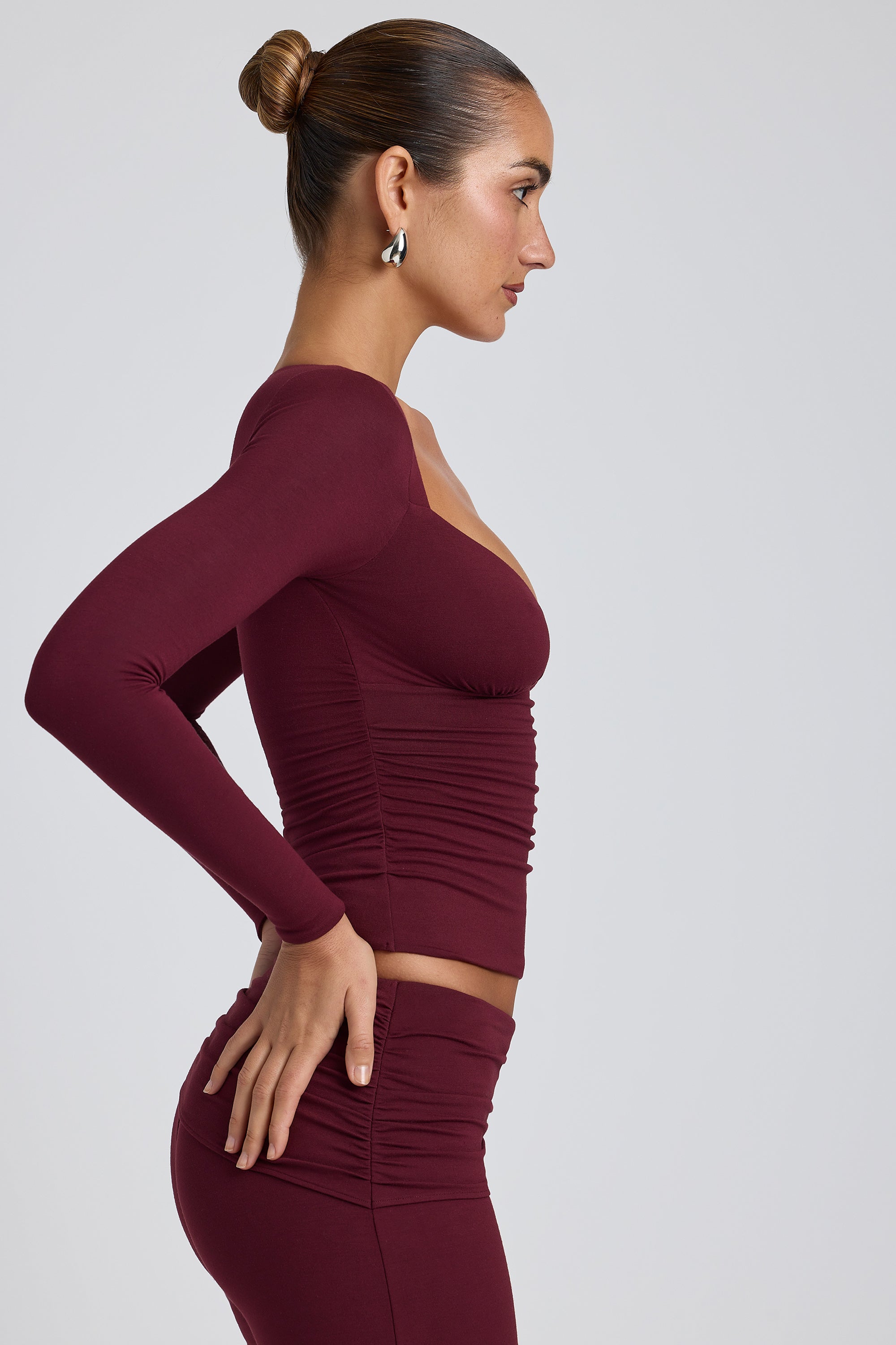 Emry Modal Ruched Long-Sleeve Top in Plum - Image 3