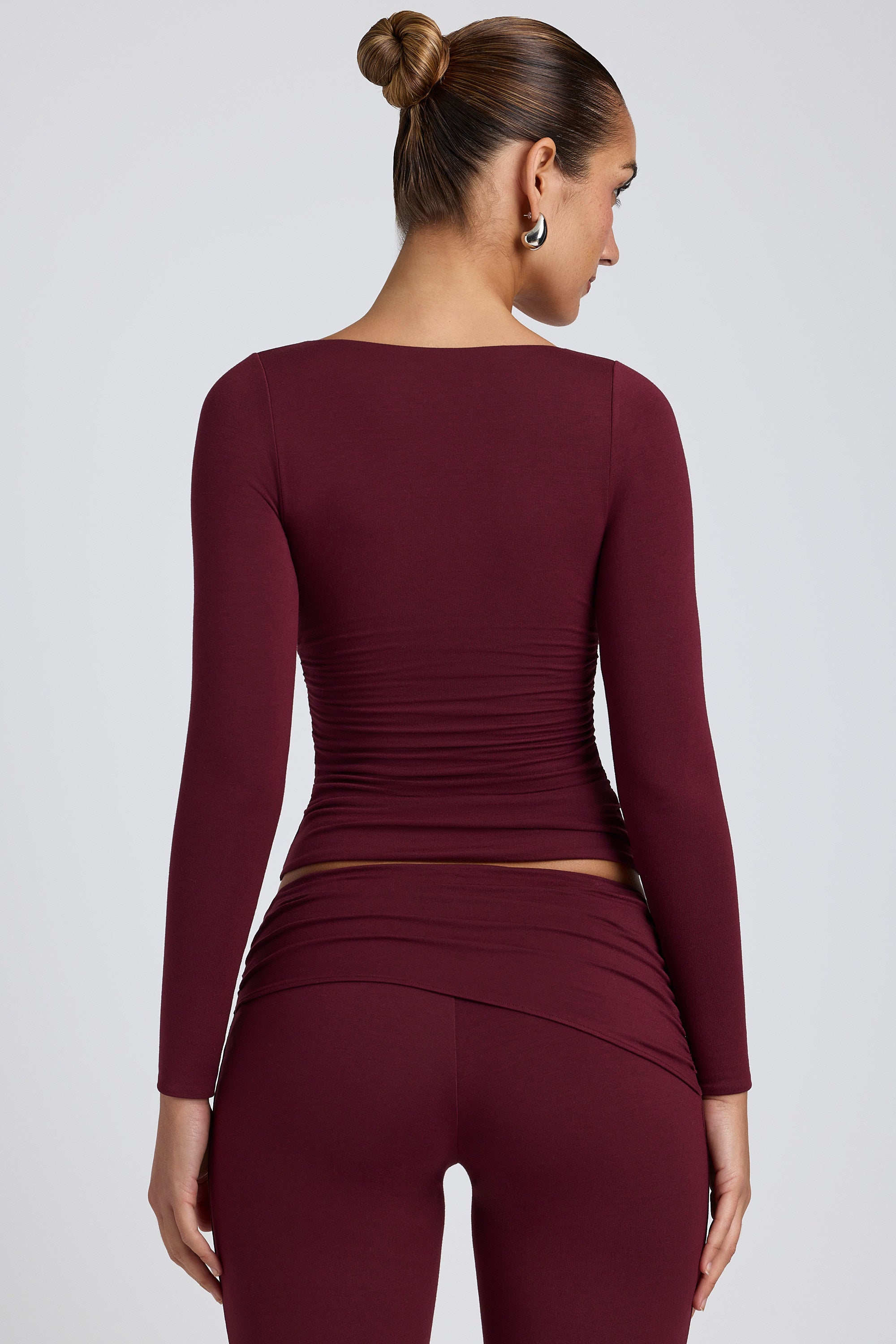 Emry Modal Ruched Long-Sleeve Top in Plum - Image 2