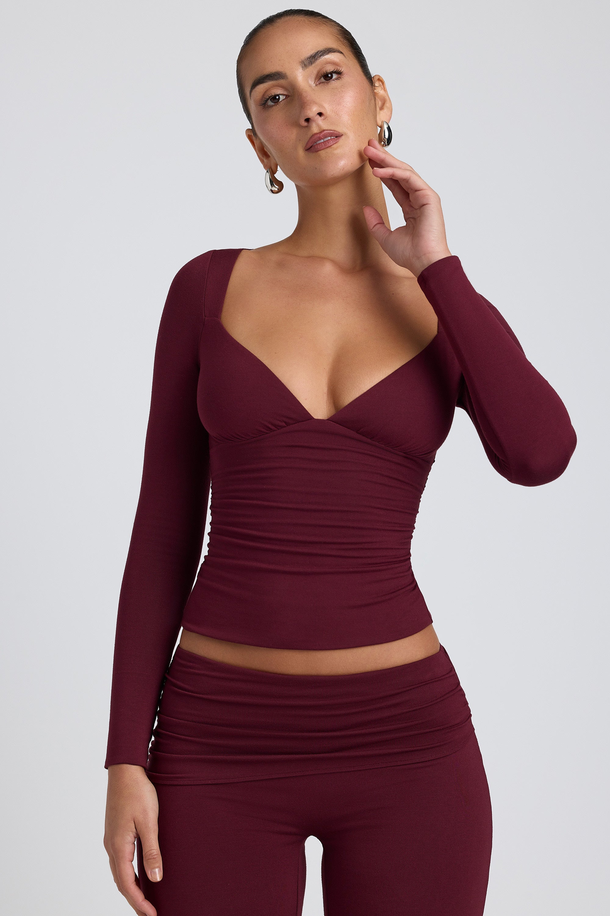 Emry Modal Ruched Long-Sleeve Top in Plum - Image 5