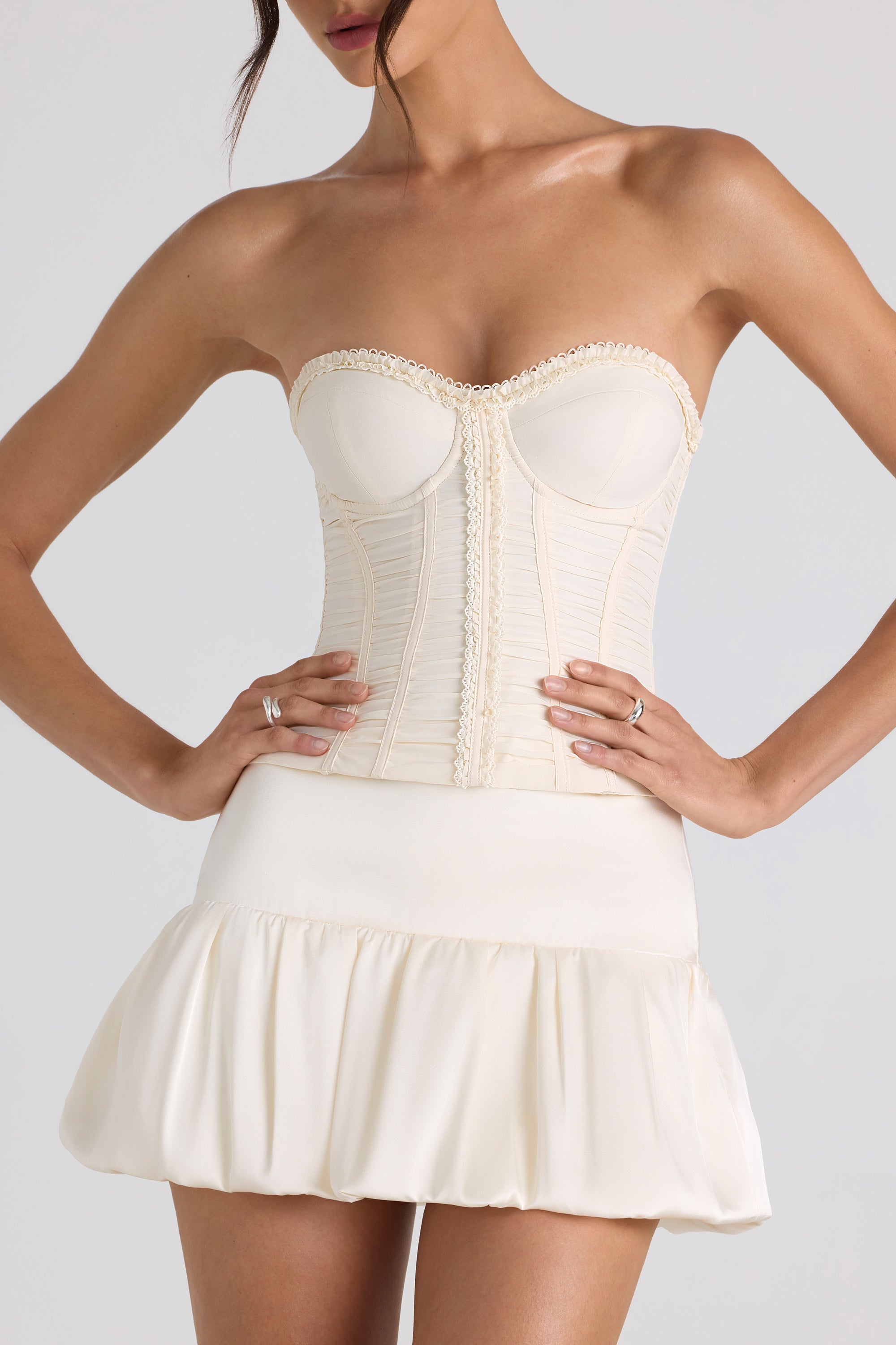 Matiya Bubble Hem Mid-Rise Micro Mini Skirt in Ivory - Image 4