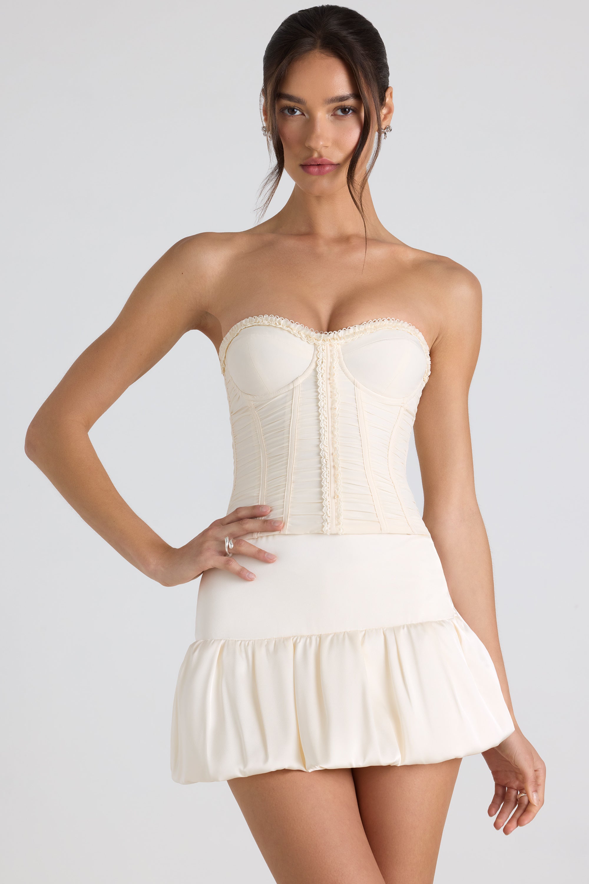 Matiya Bubble Hem Mid-Rise Micro Mini Skirt in Ivory