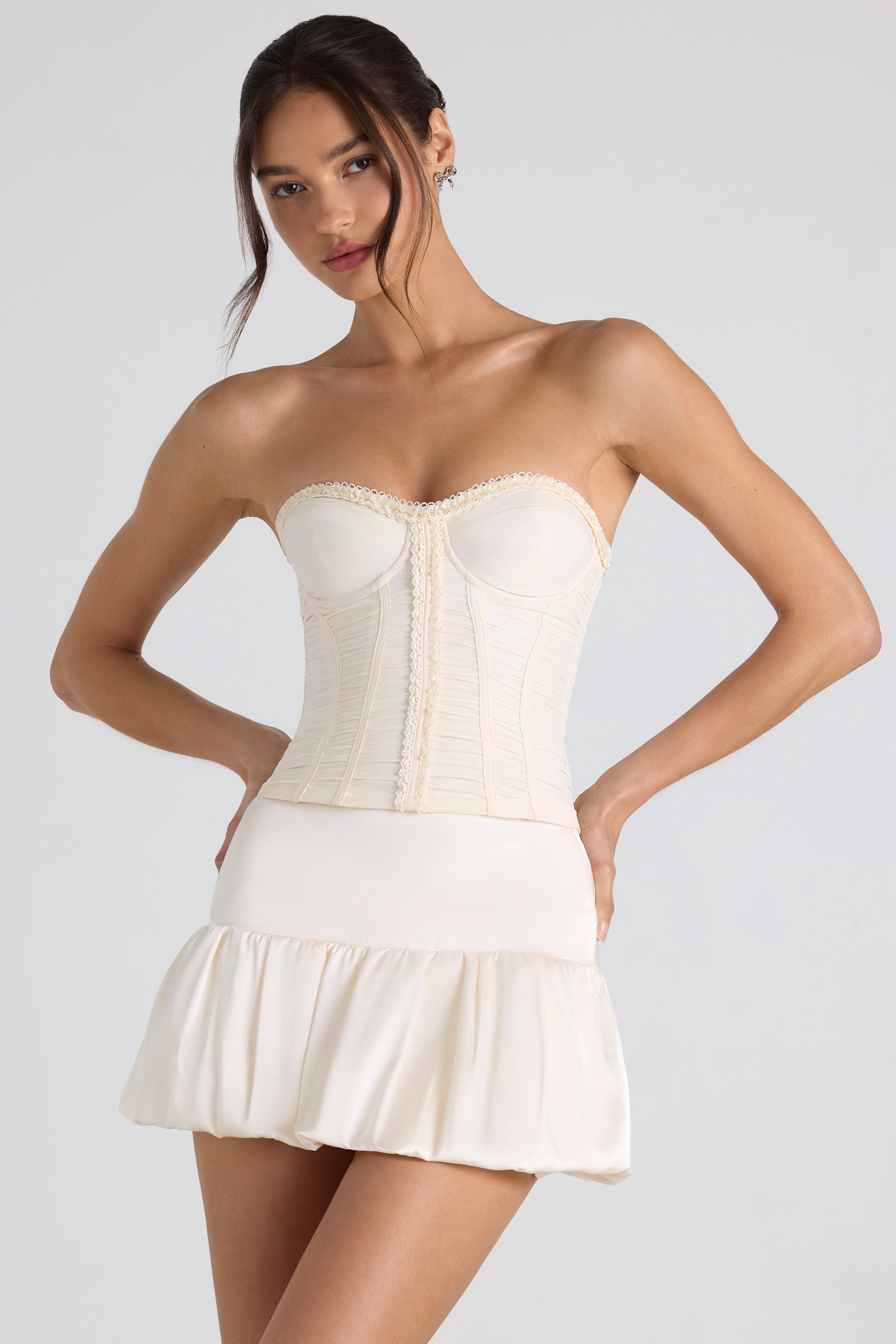 Matiya Bubble Hem Mid-Rise Micro Mini Skirt in Ivory - Image 6