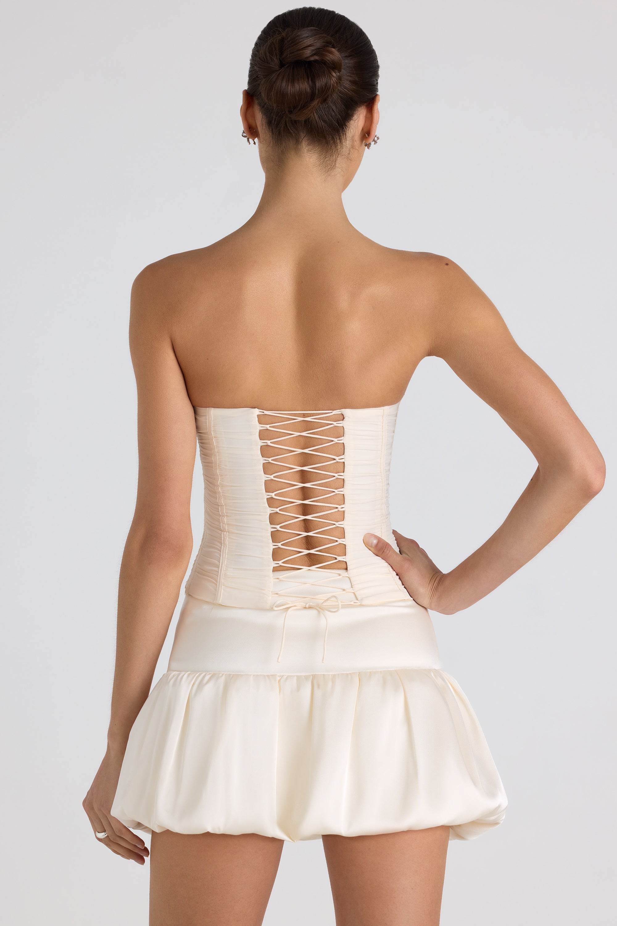 Matiya Bubble Hem Mid-Rise Micro Mini Skirt in Ivory - Image 2