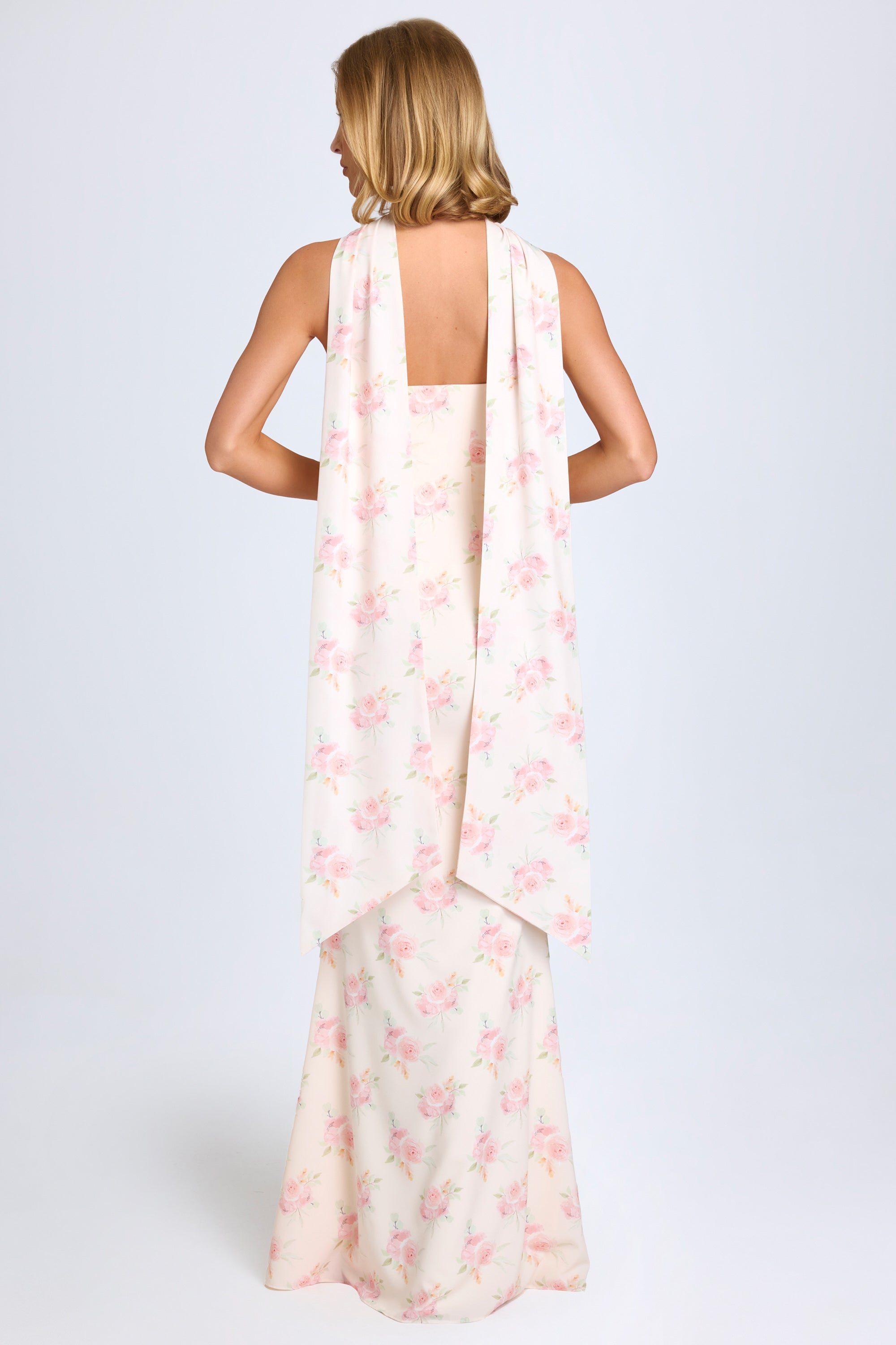 Imogene Scarf-Detail Strapless Gown in Rose Print - Image 3