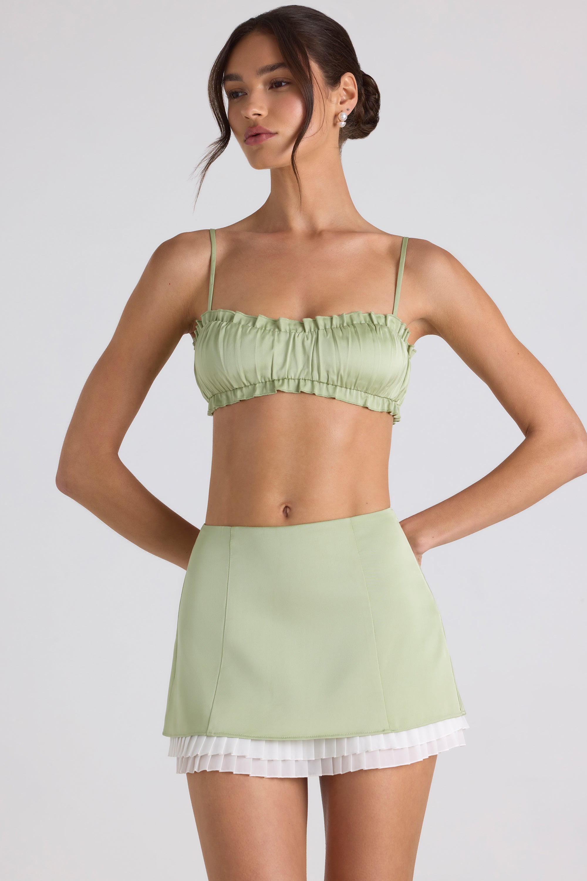 Odella Layered Mid-Rise Mini Skirt in Spring Green