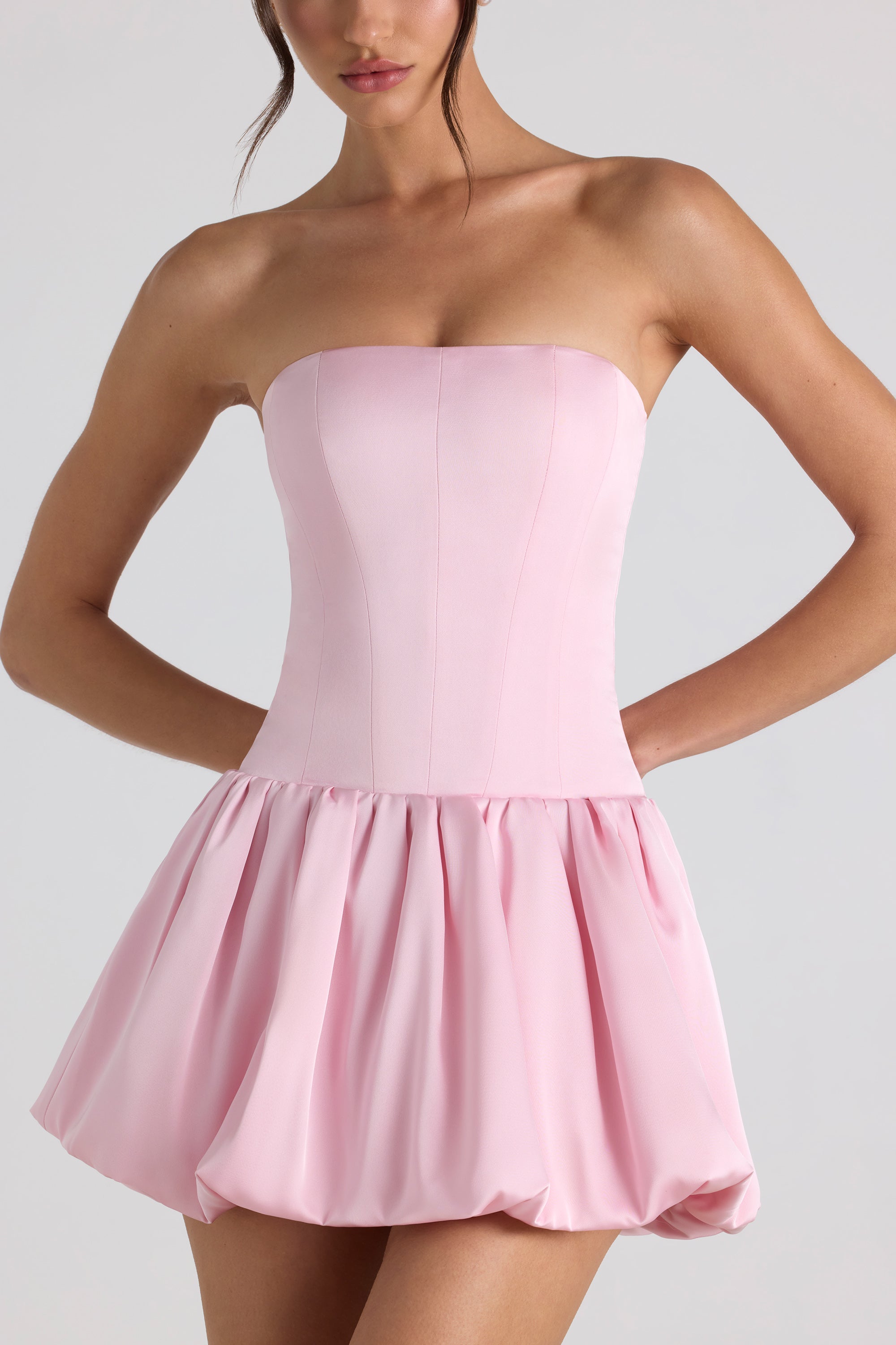 Fabiola Lace-Up Bubble Hem Corset Mini Dress in Soft Pink - Image 4