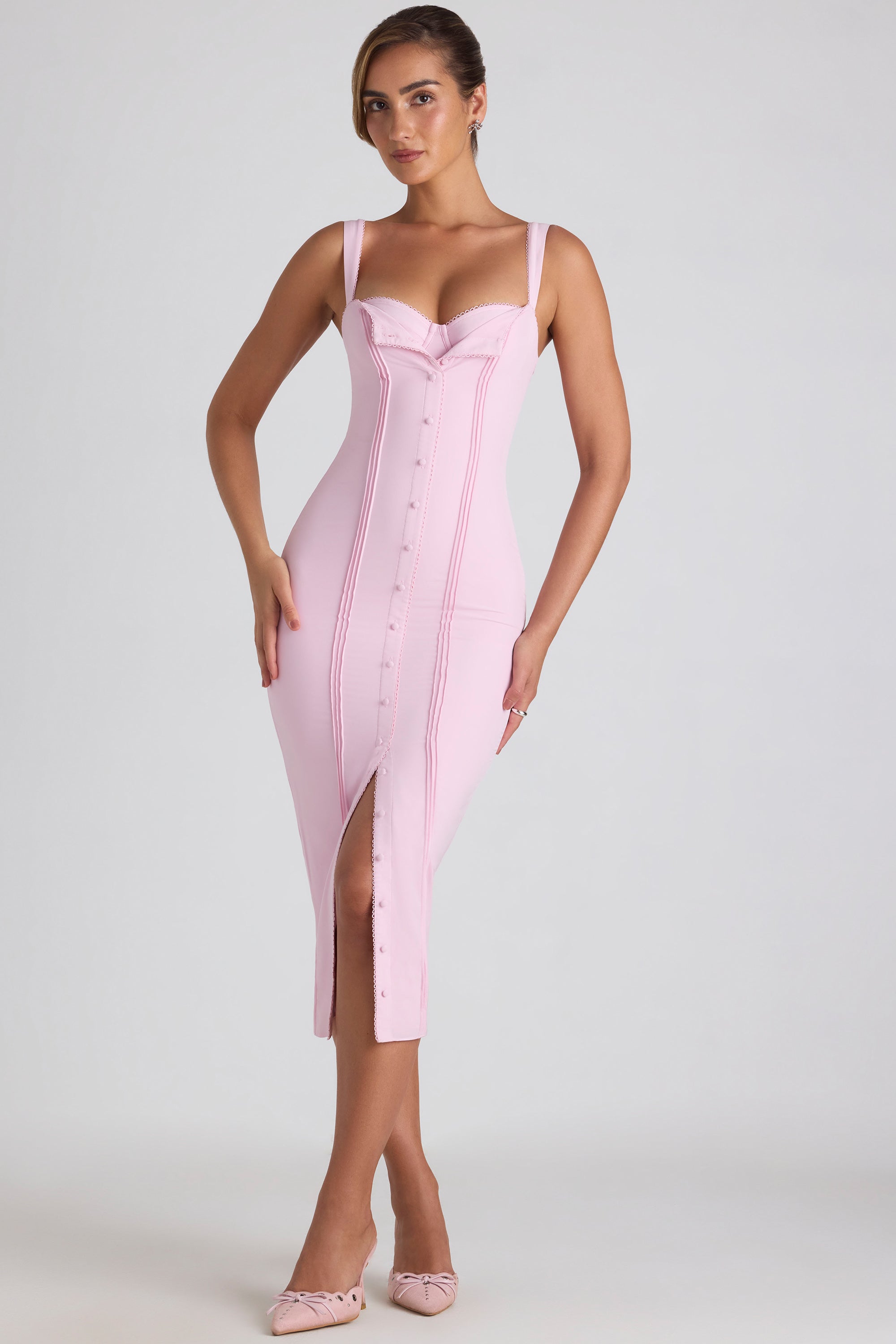 Theodora Button-Detail Midaxi Dress in Soft Pink