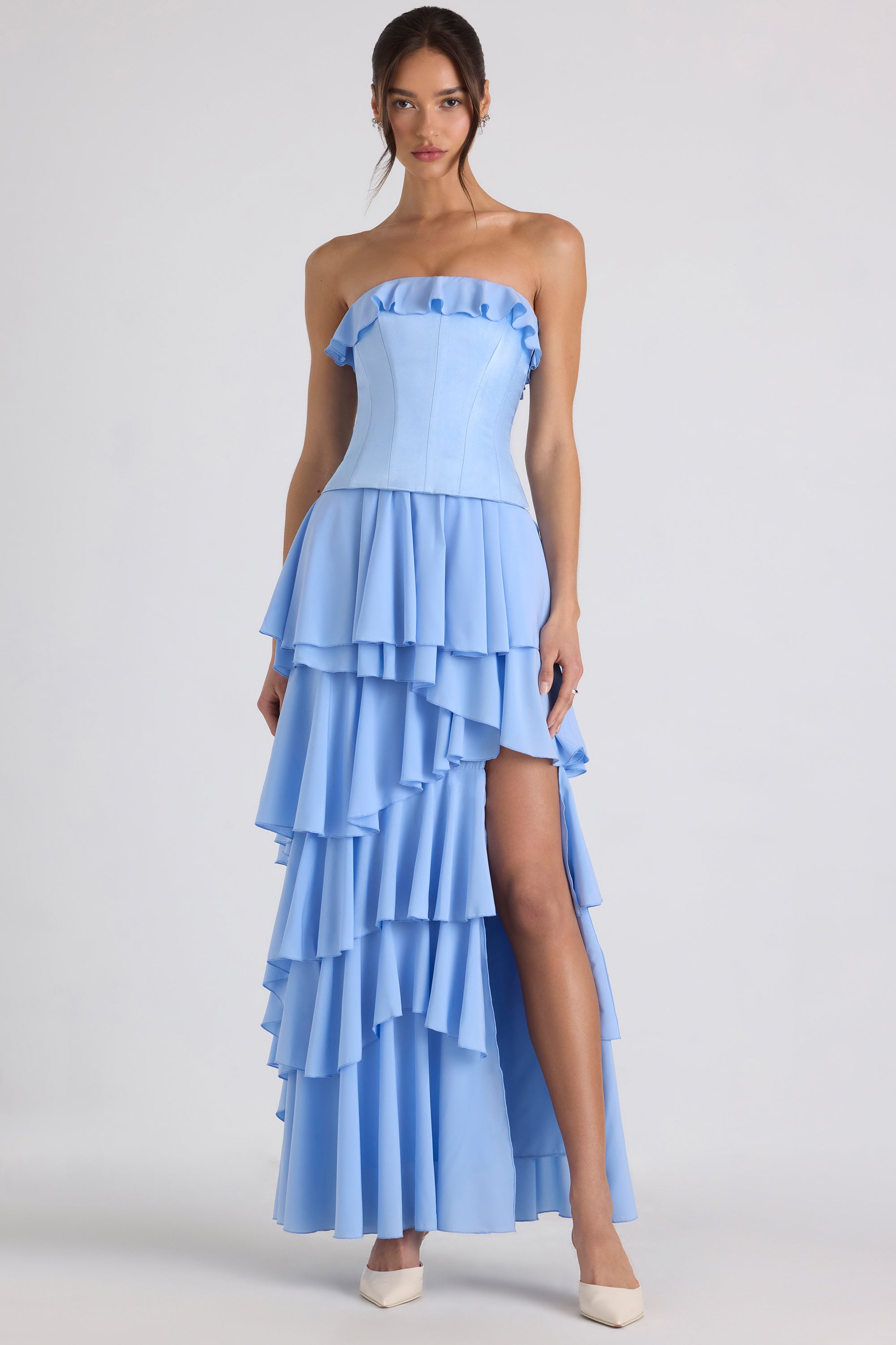 Selene Tiered Corset Gown in Sky Blue
