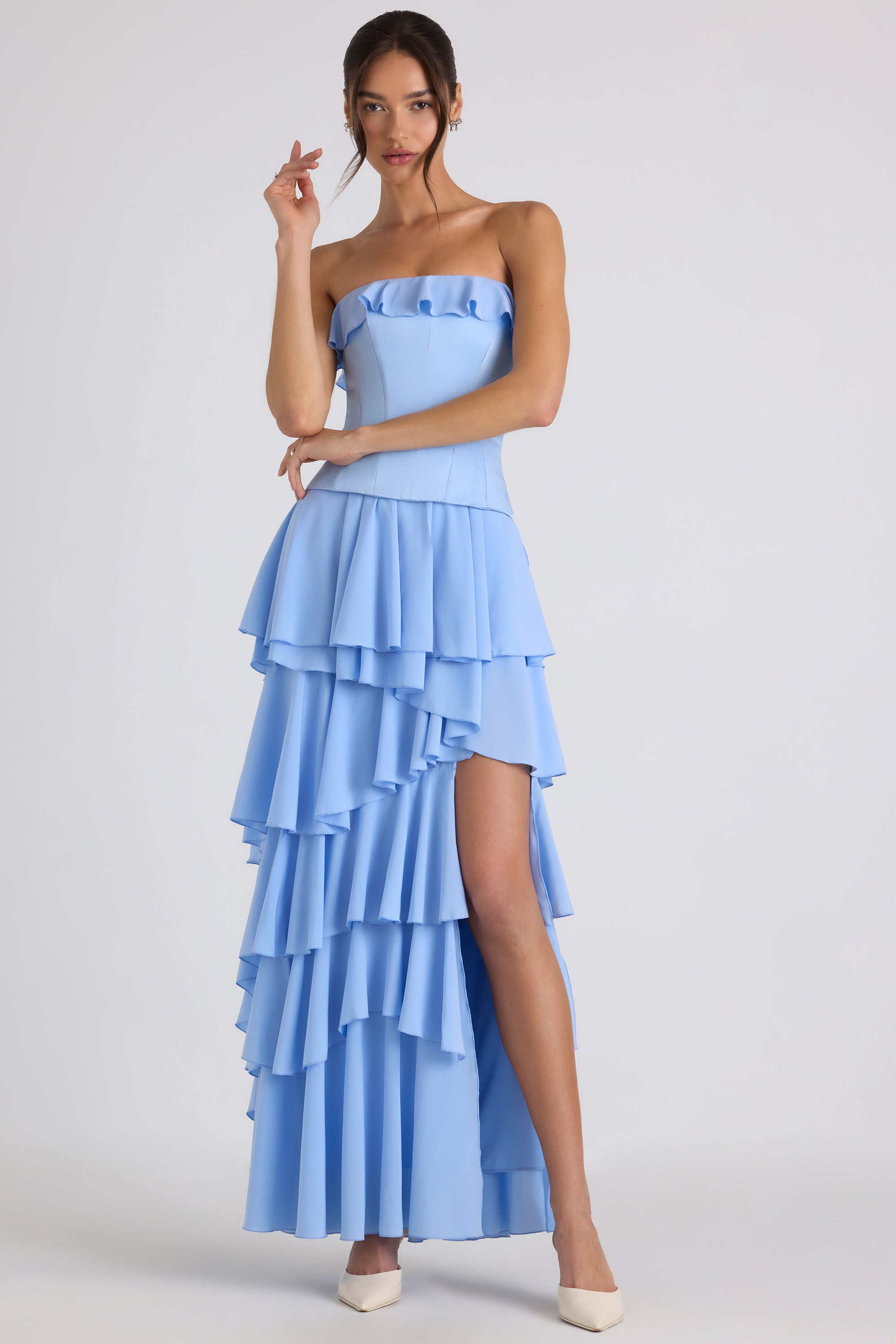 Selene Tiered Corset Gown in Sky Blue - Image 6