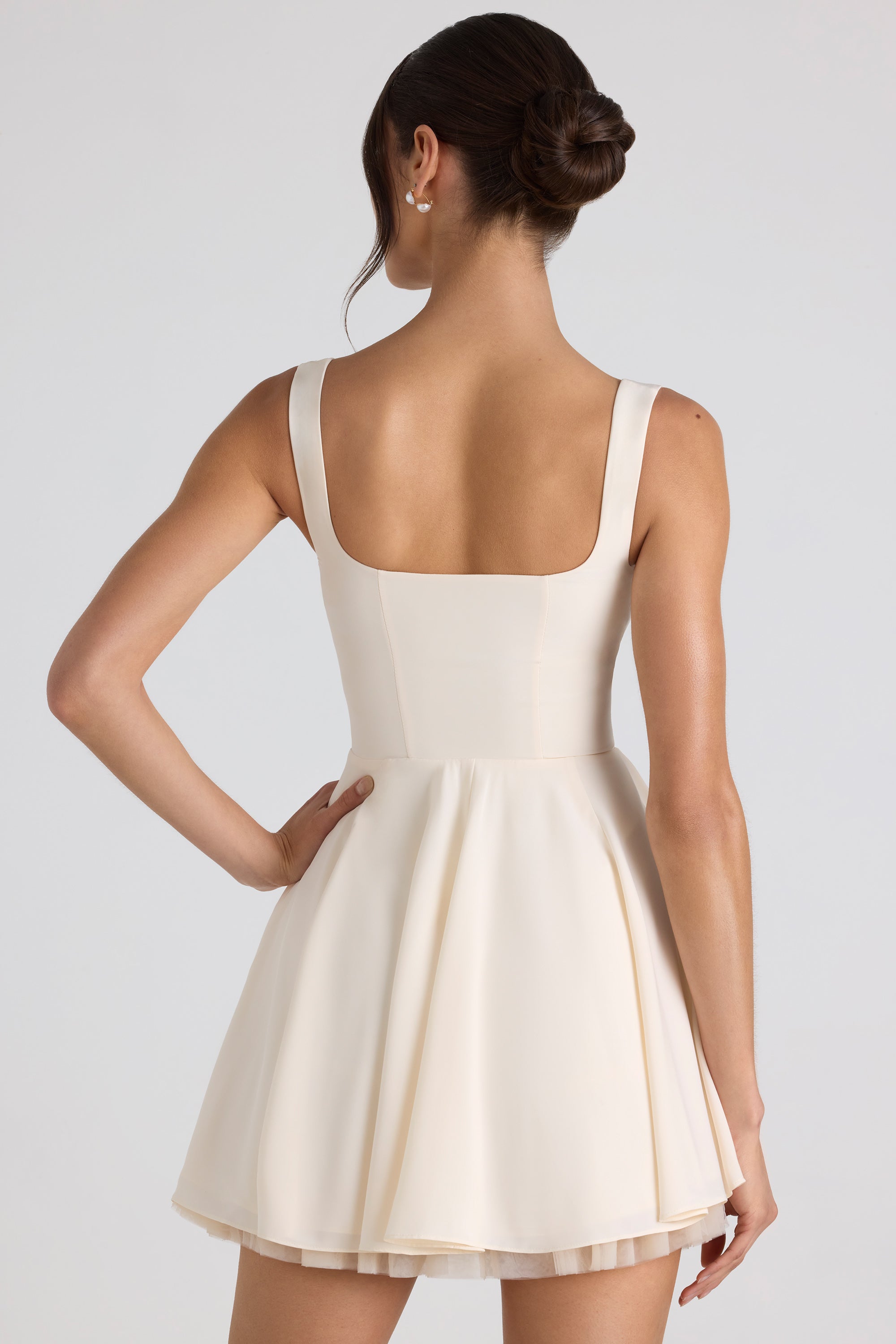 Nanisca Tie-Detail A-Line Micro Mini Dress in Ivory - Image 2