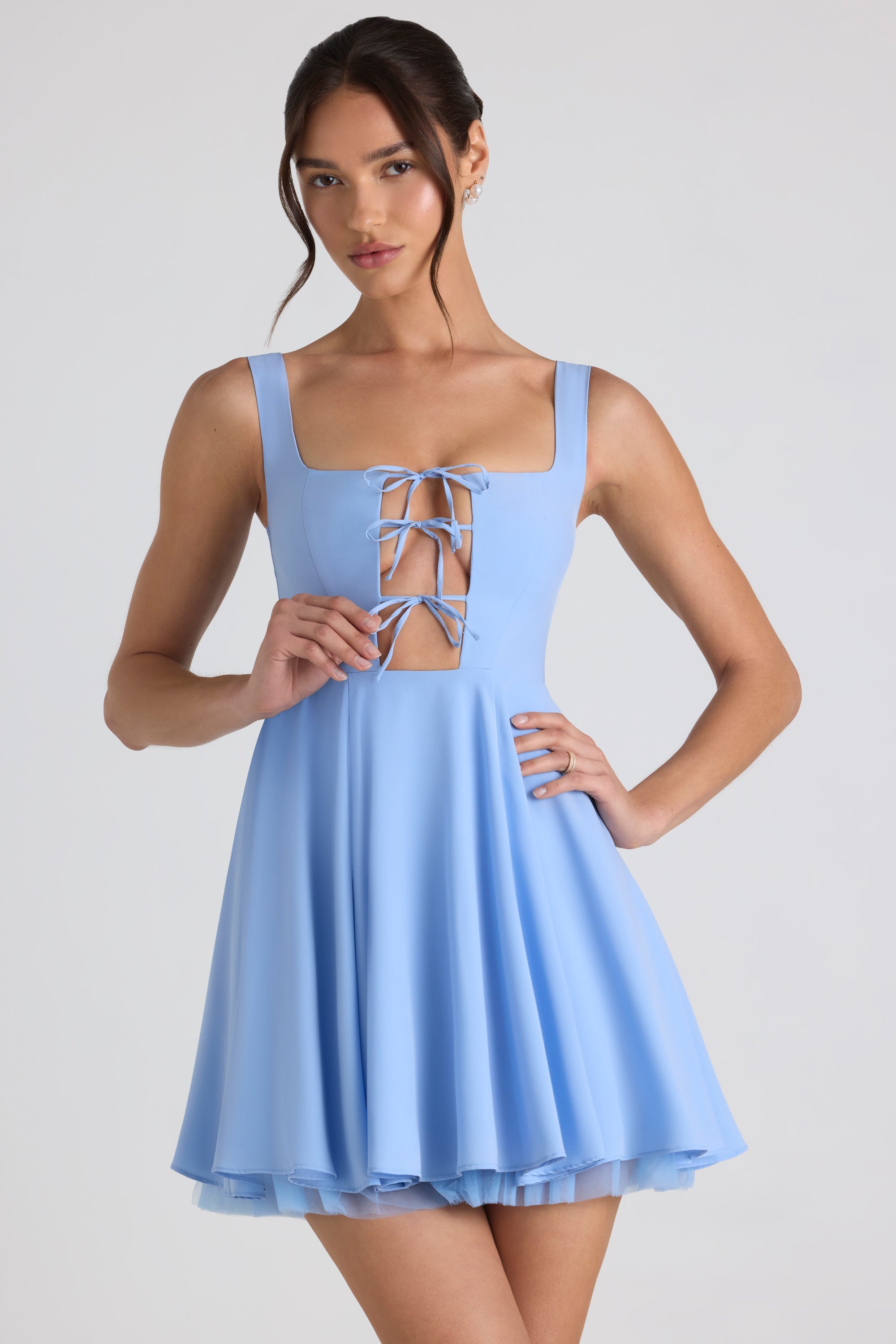 Nanisca Tie-Detail A-Line Micro Mini Dress in Sky Blue