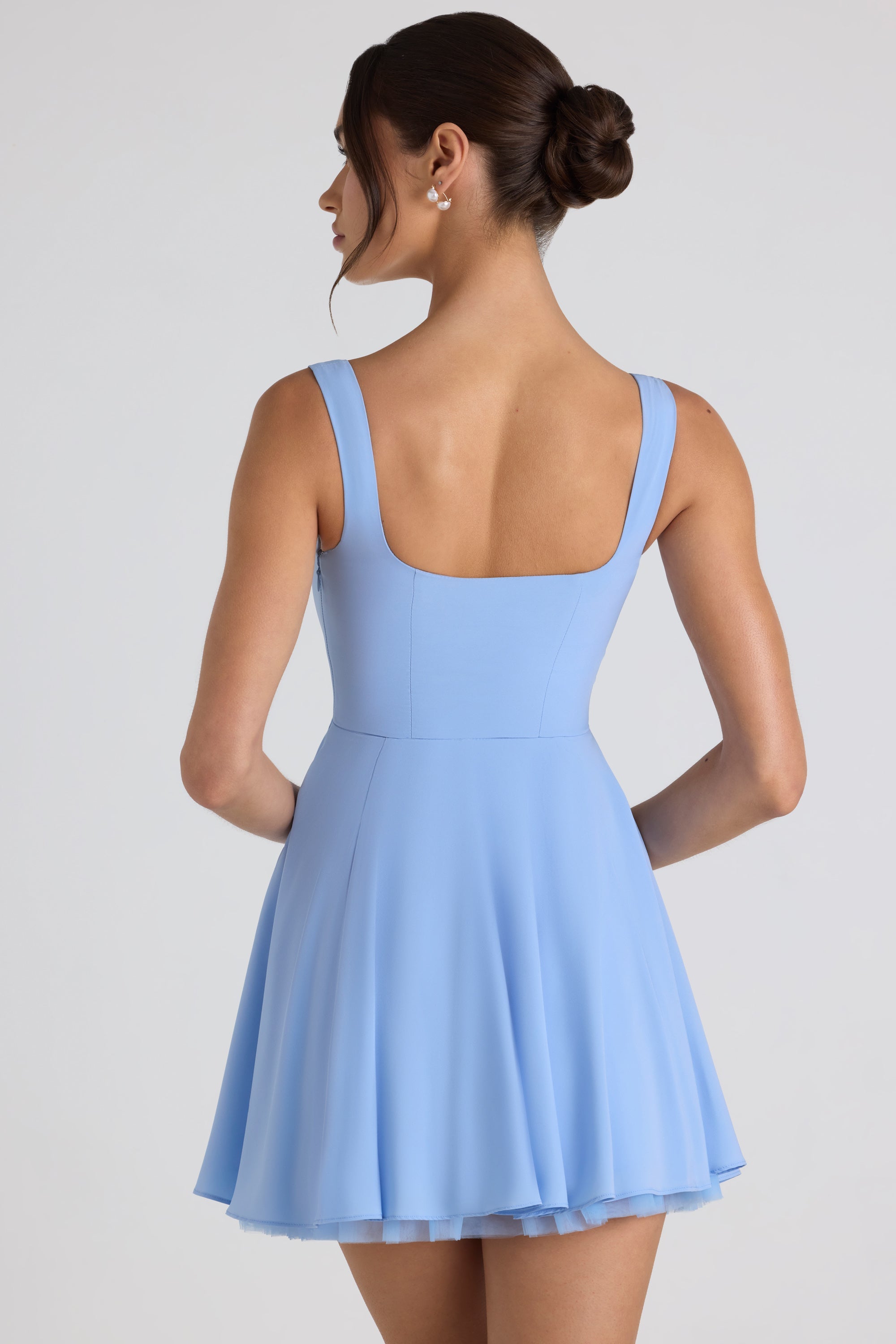 Nanisca Tie-Detail A-Line Micro Mini Dress in Sky Blue - Image 2