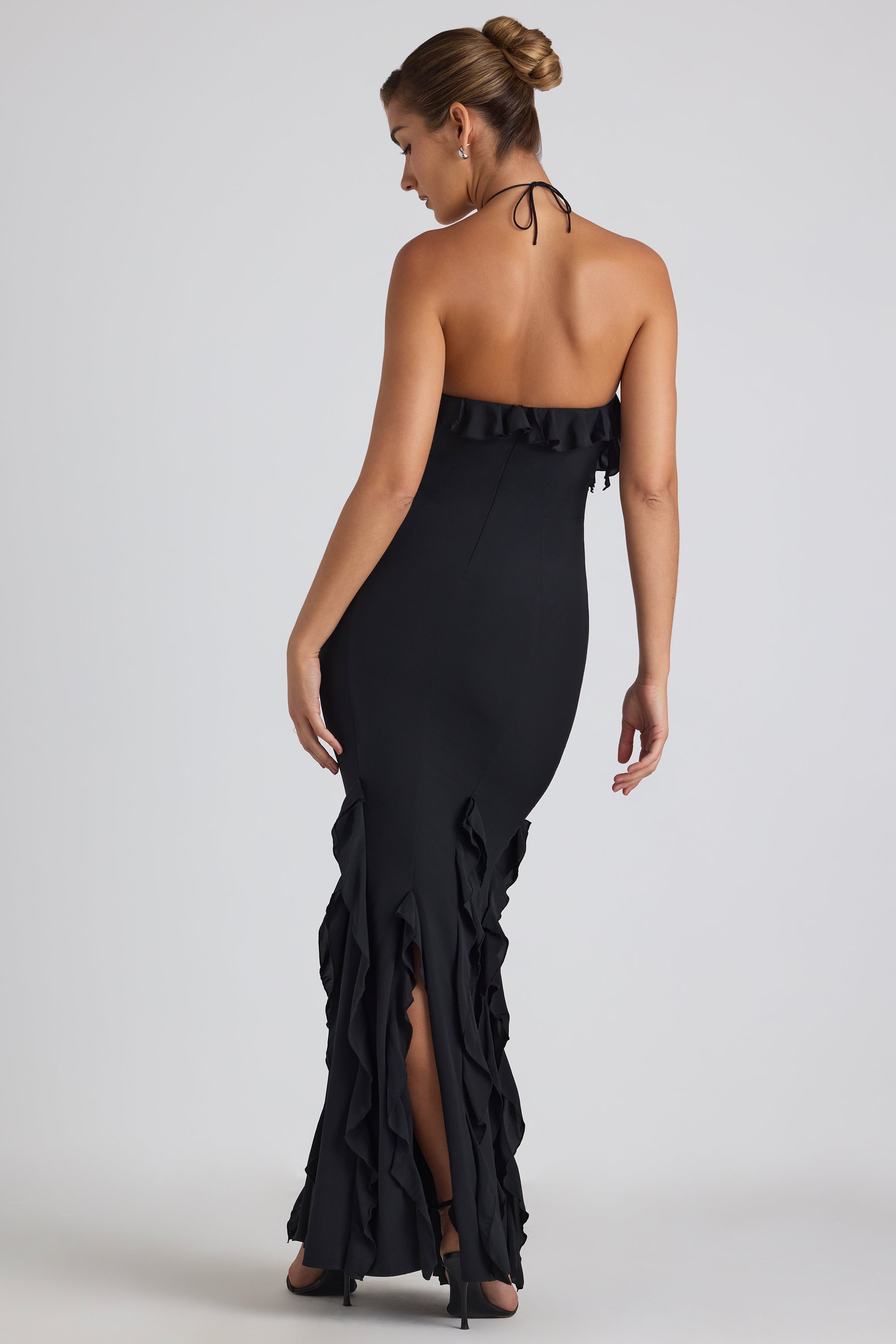 Mireya Ruffle-Trim Halterneck Gown in Black - Image 2