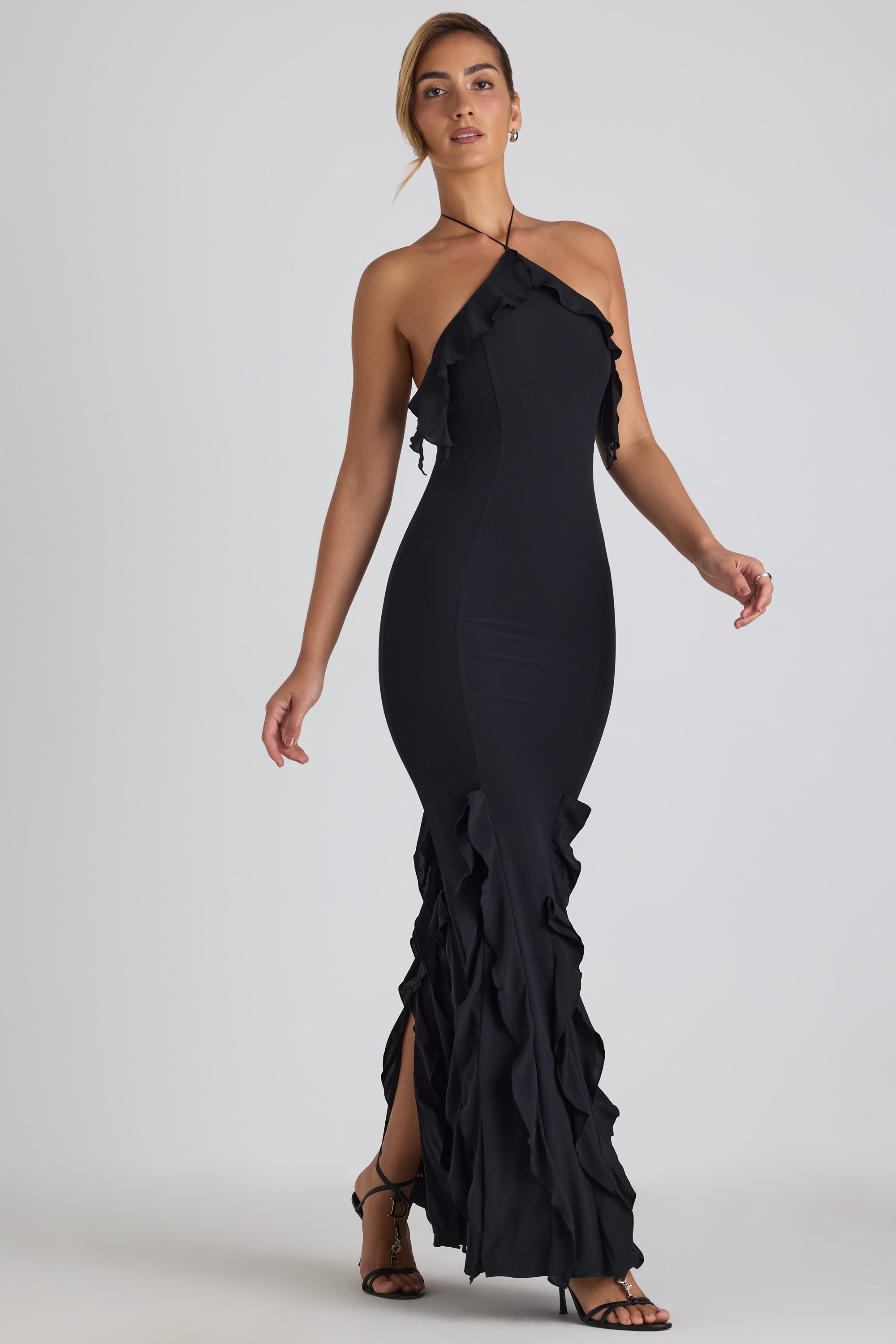 Mireya Ruffle-Trim Halterneck Gown in Black - Image 5