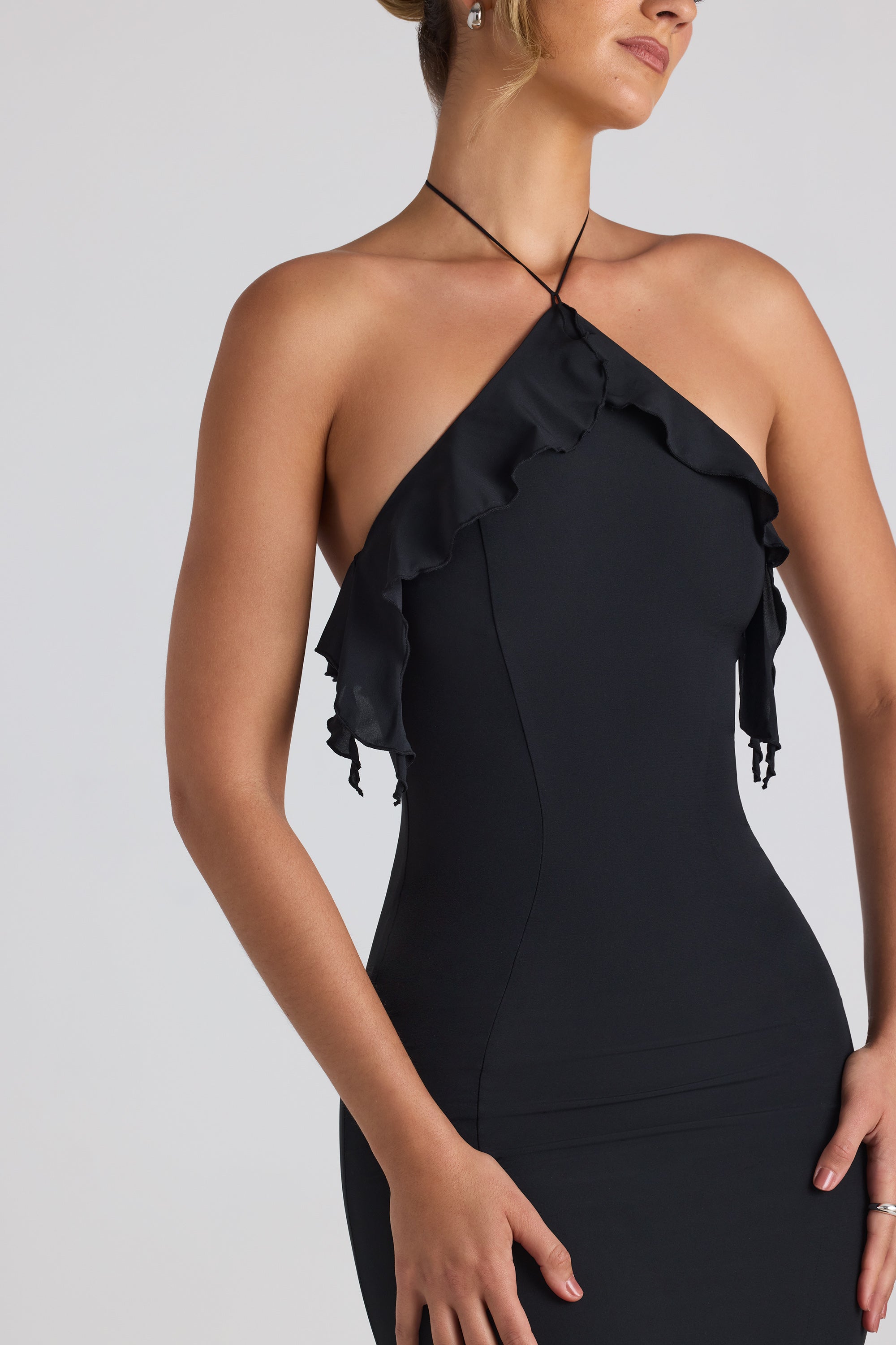 Mireya Ruffle-Trim Halterneck Gown in Black - Image 4