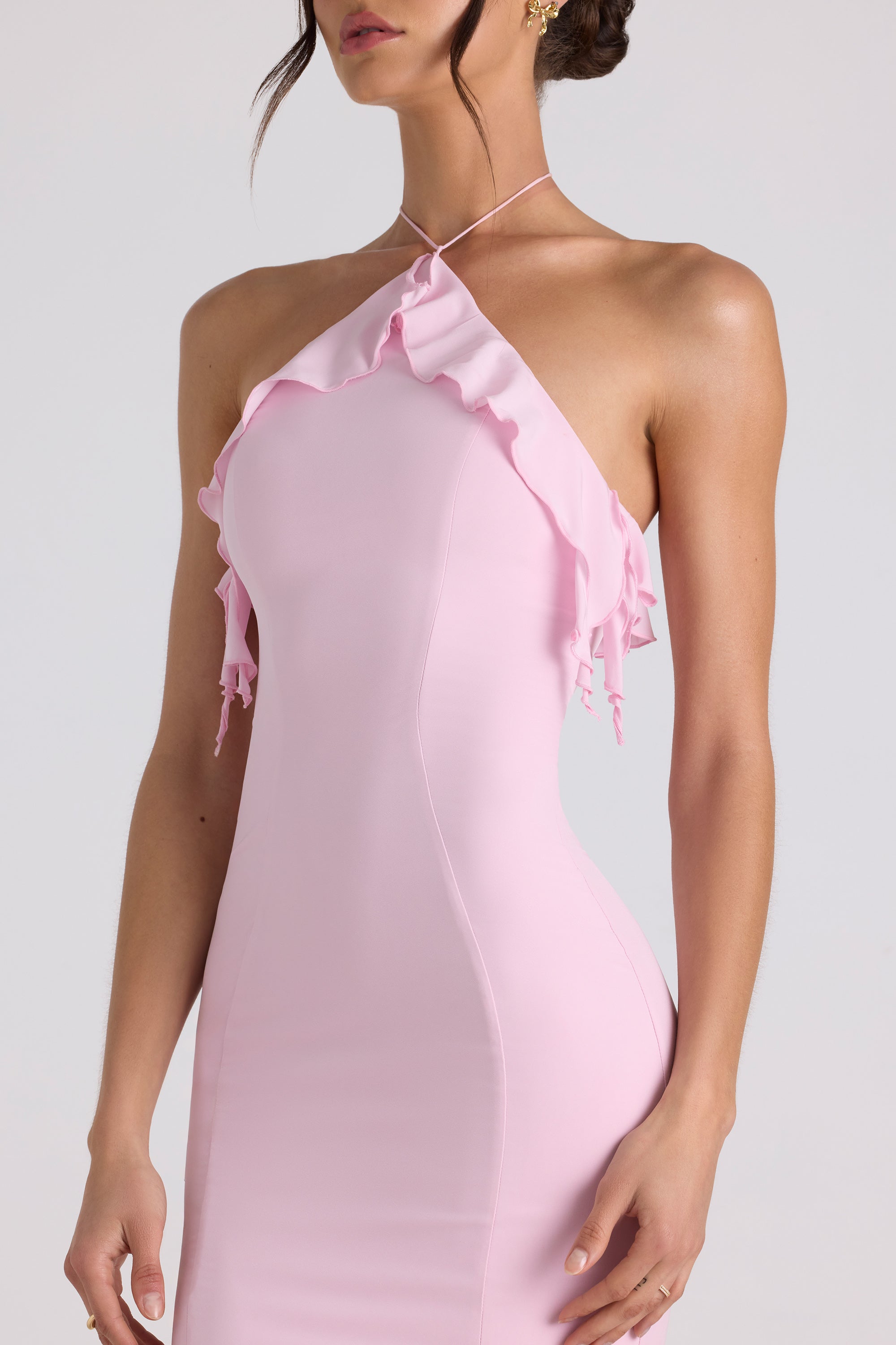 Mireya Ruffle-Trim Halterneck Gown in Soft Pink - Image 4
