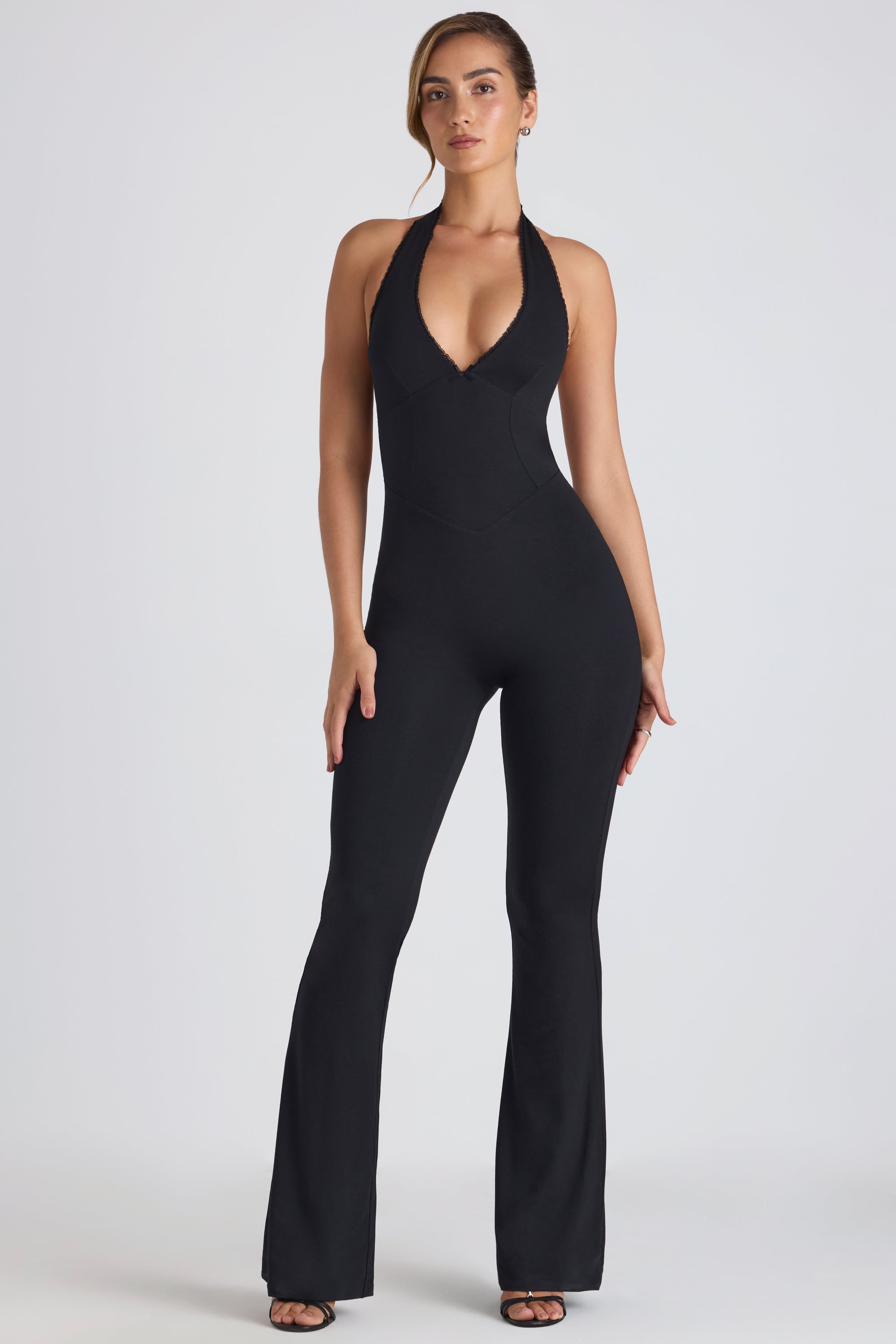 Pema Modal Lace-Trim Cut-Out Flared Jumpsuit in Black - Image 2