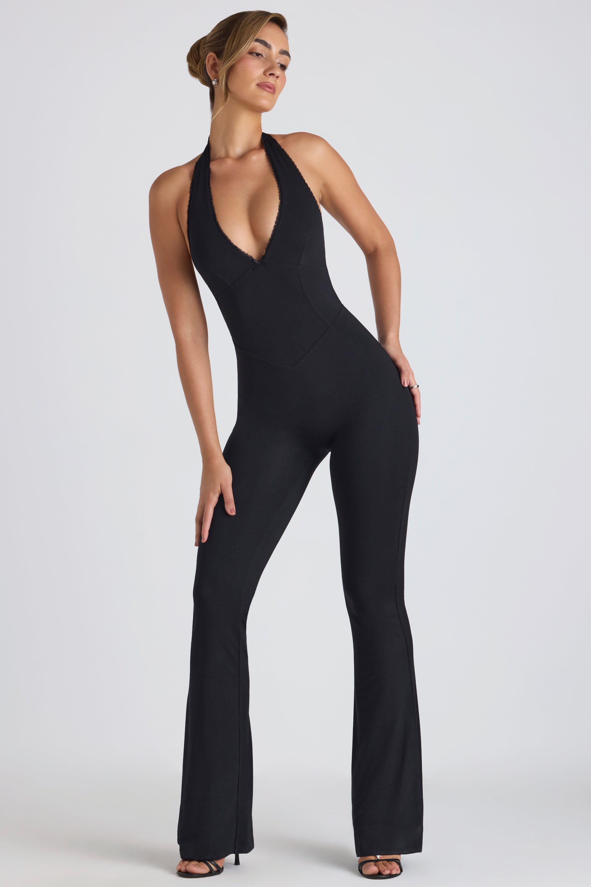 Pema Modal Lace-Trim Cut-Out Flared Jumpsuit in Black - Image 5