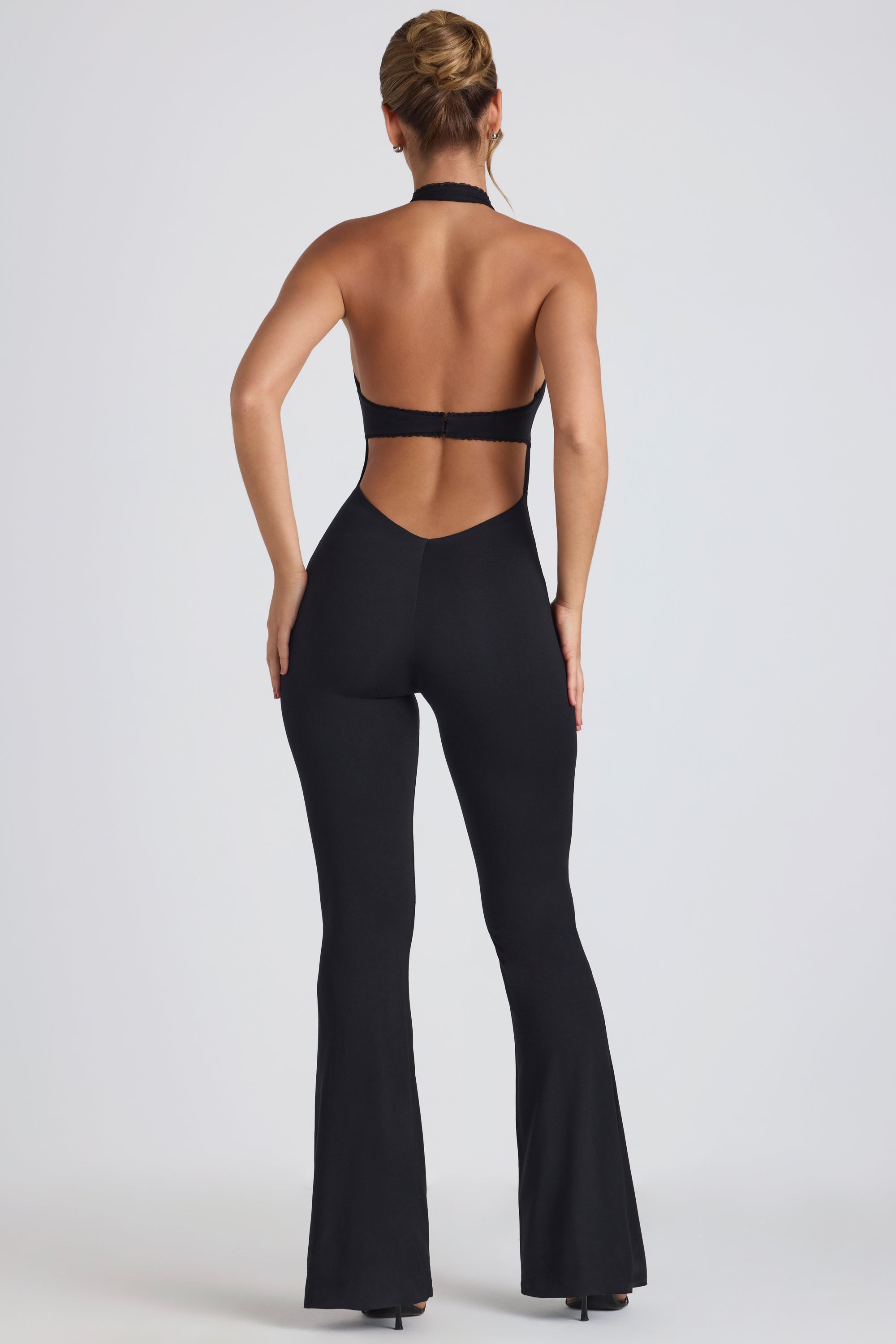 Pema Modal Lace-Trim Cut-Out Flared Jumpsuit in Black - Image 6