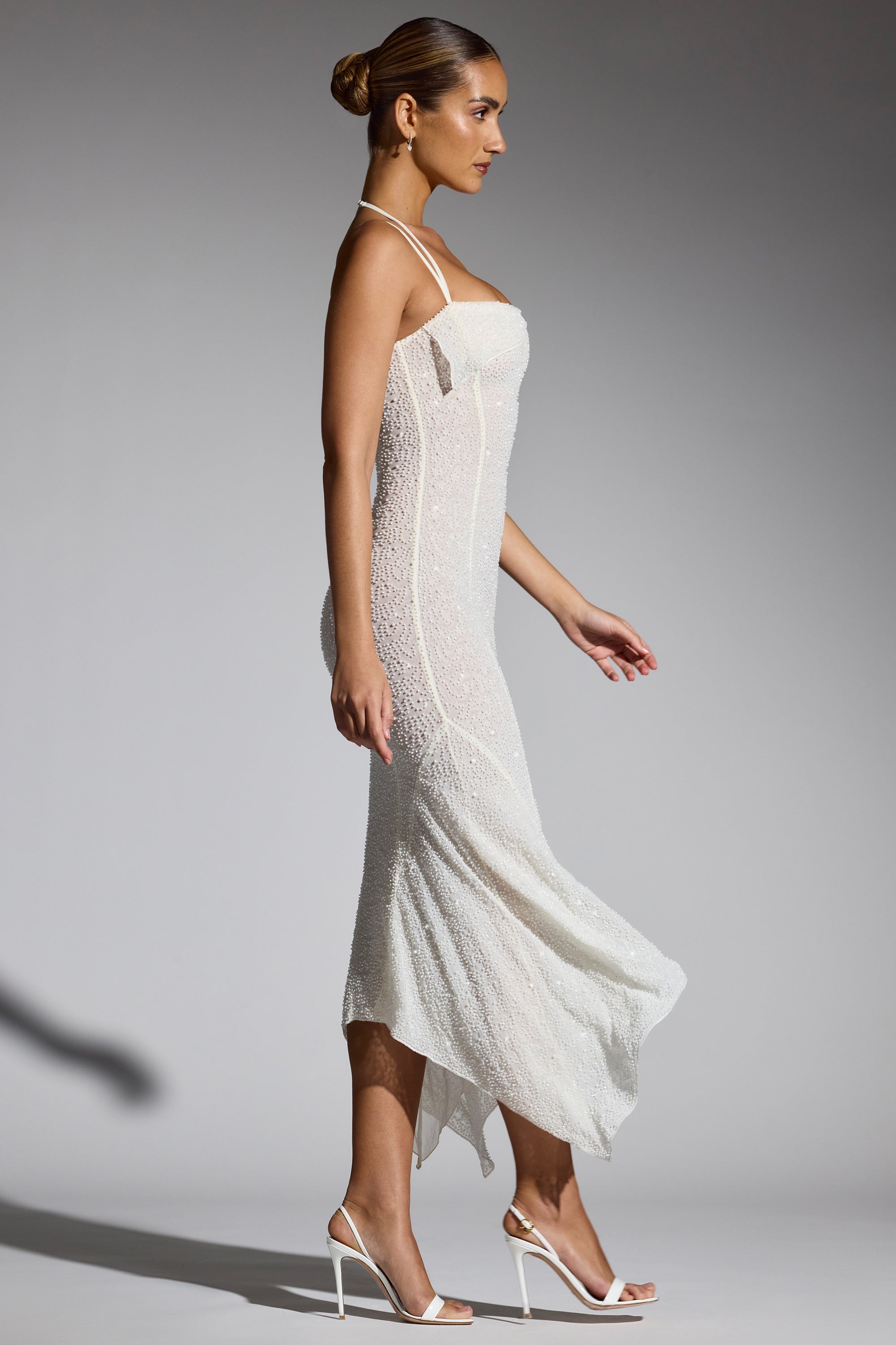 Dole Embellished Asymmetric Maxi Dress in White - Image 3