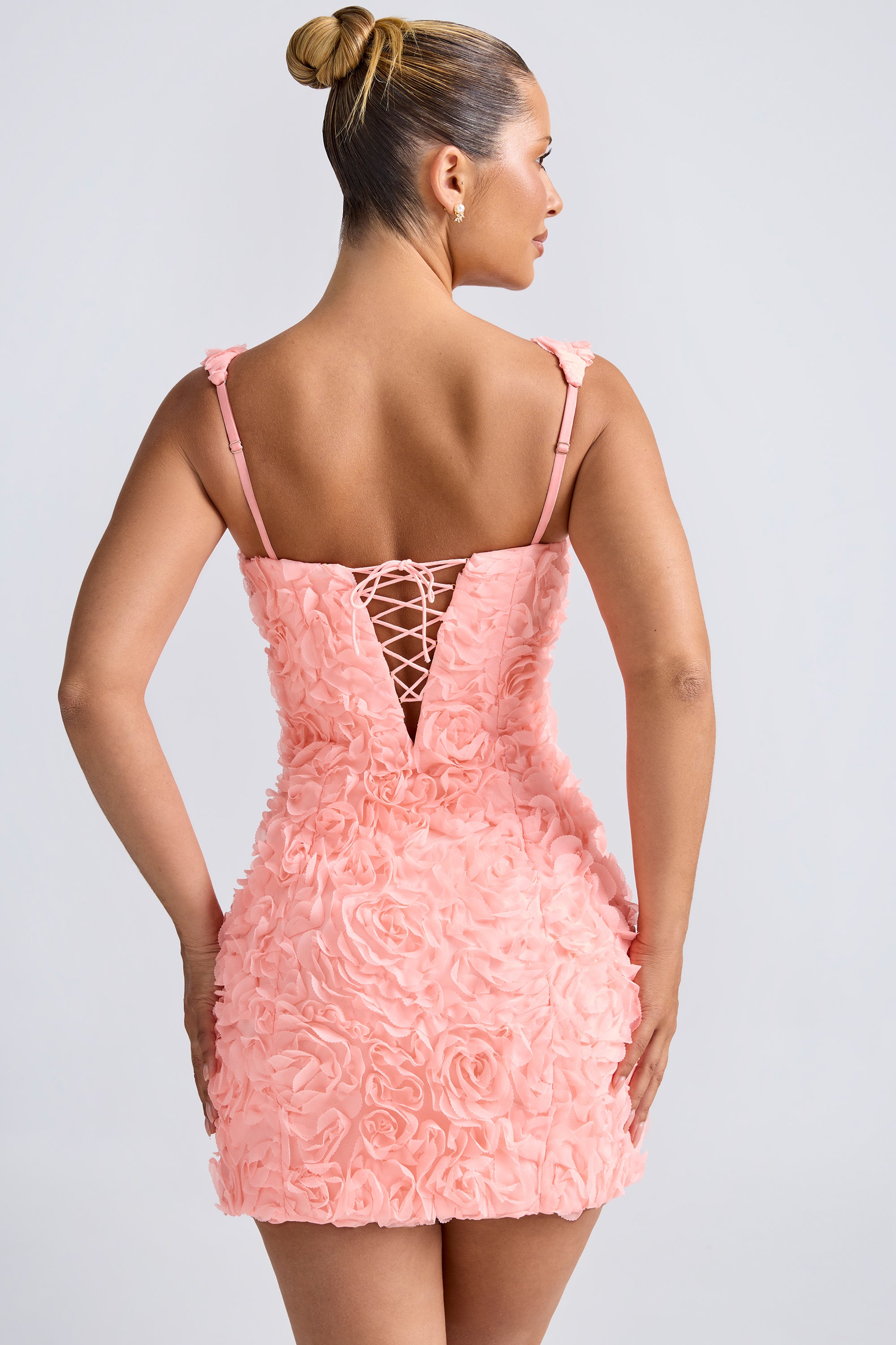 Posy Floral-Appliqu?? Corset Mini Dress in Coral - Image 2