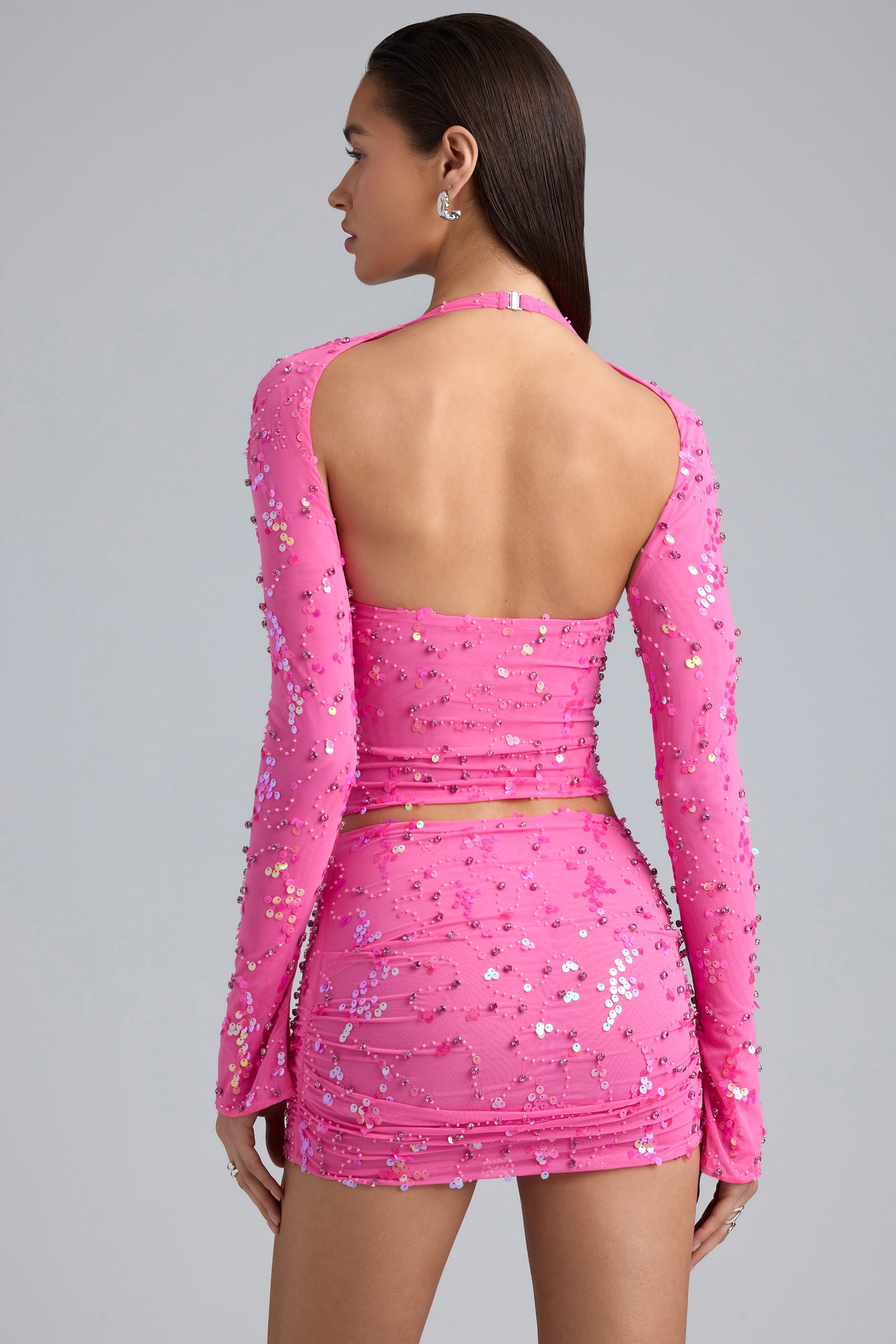 Willow Ruched Mid-Rise Micro Mini Skirt in Bubblegum Pink - Image 2