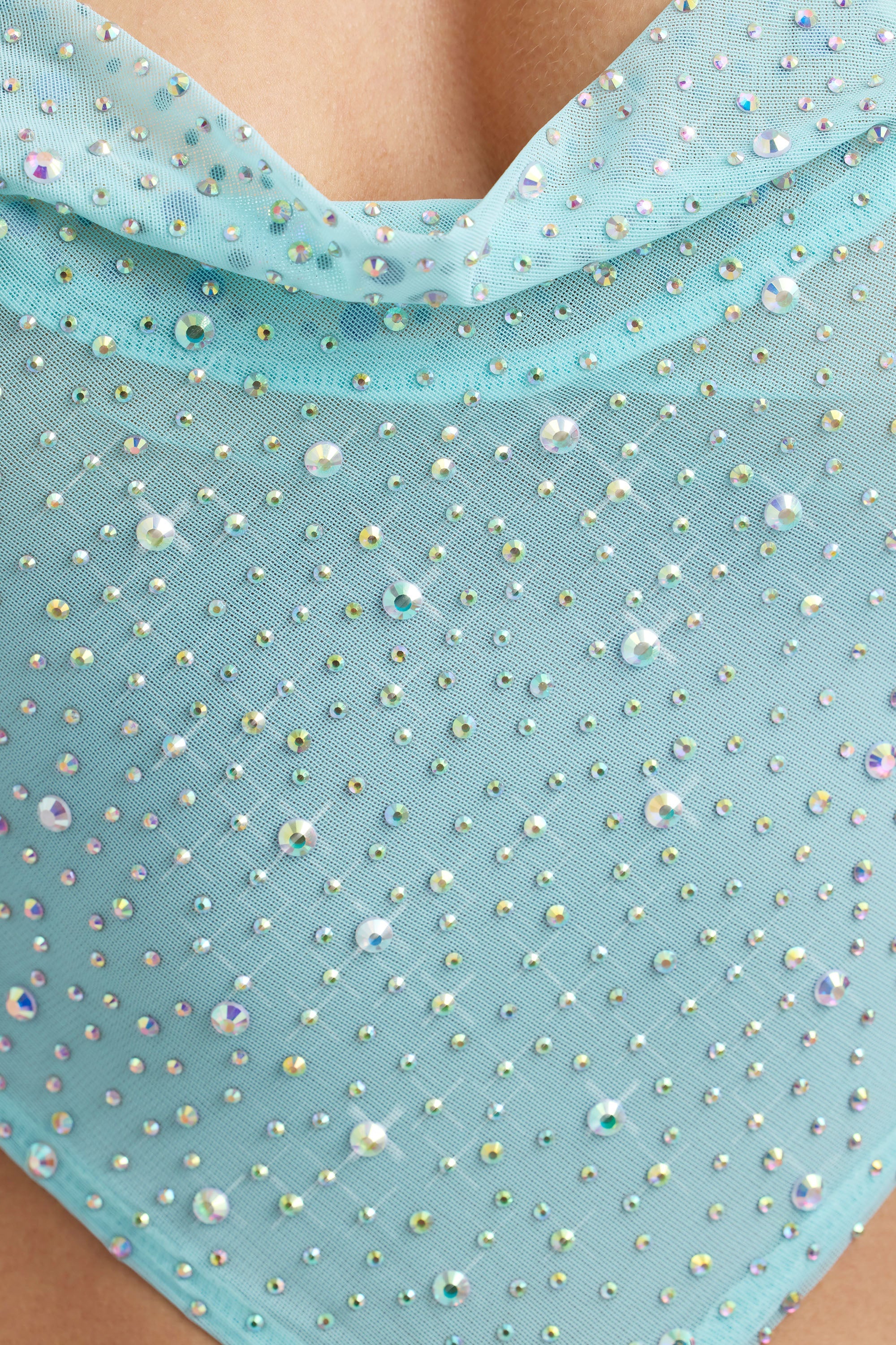 Skye Embellished Cowl-Neck Crop Top in Ice Blue - Image 4