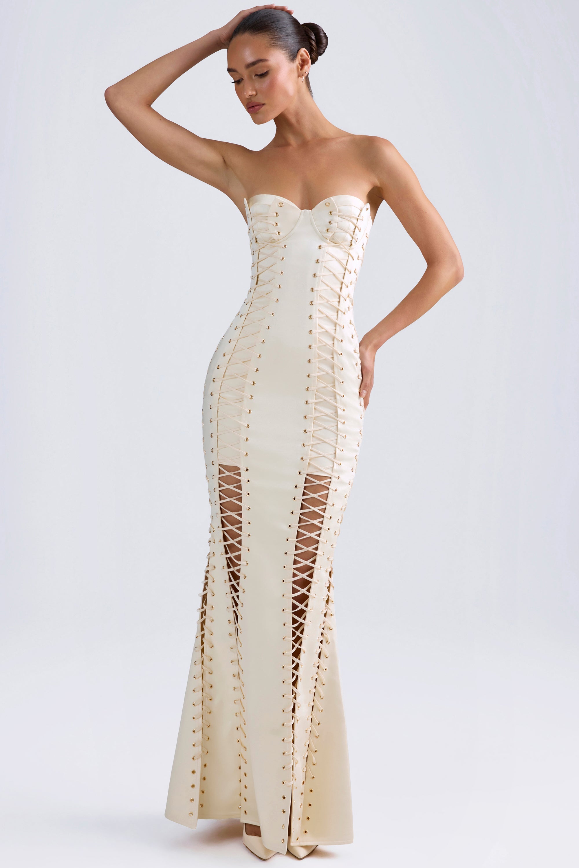 Callidora Lace-Up Corset Gown in Ivory - Image 5