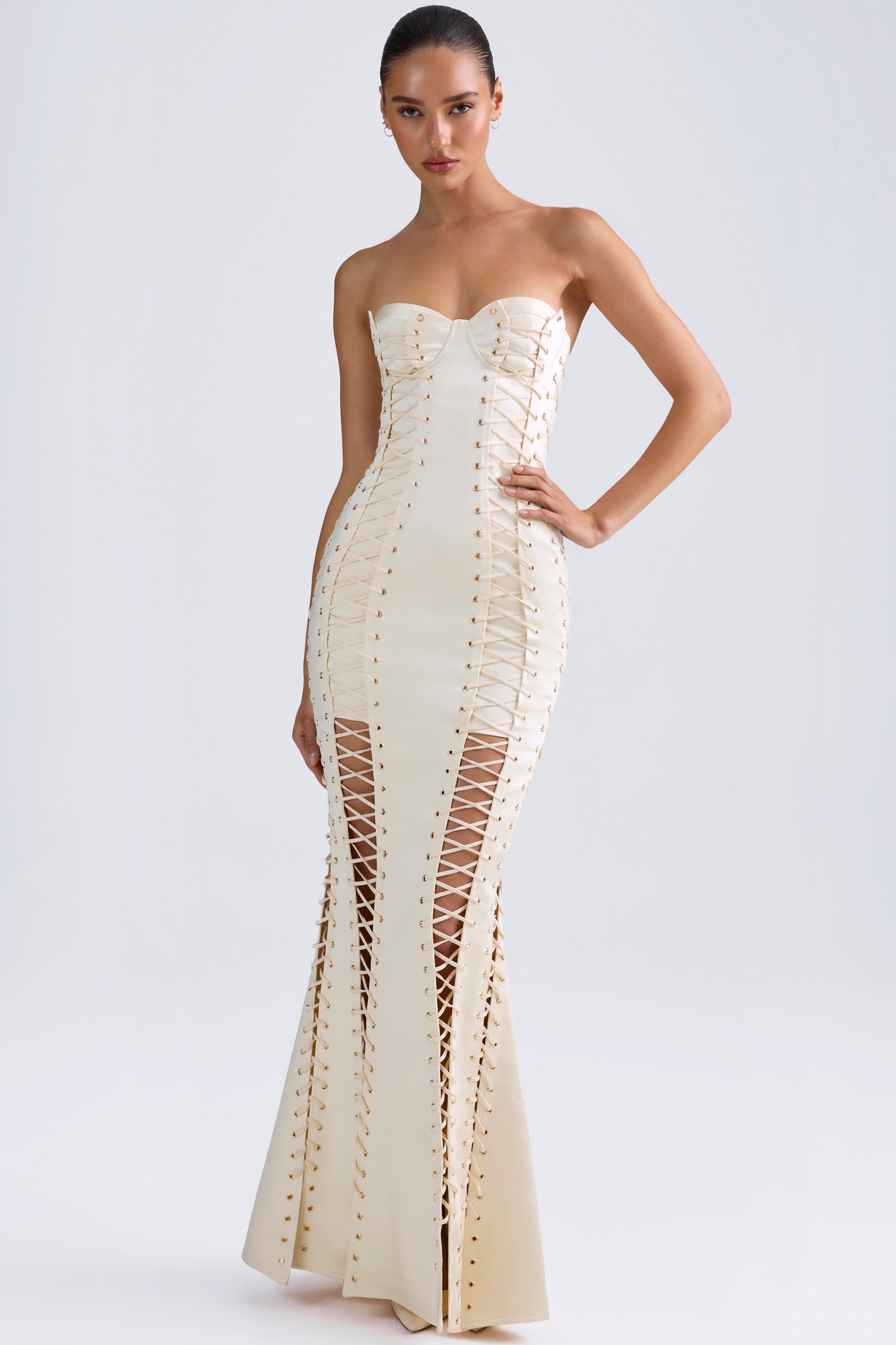 Callidora Lace-Up Corset Gown in Ivory - Image 6