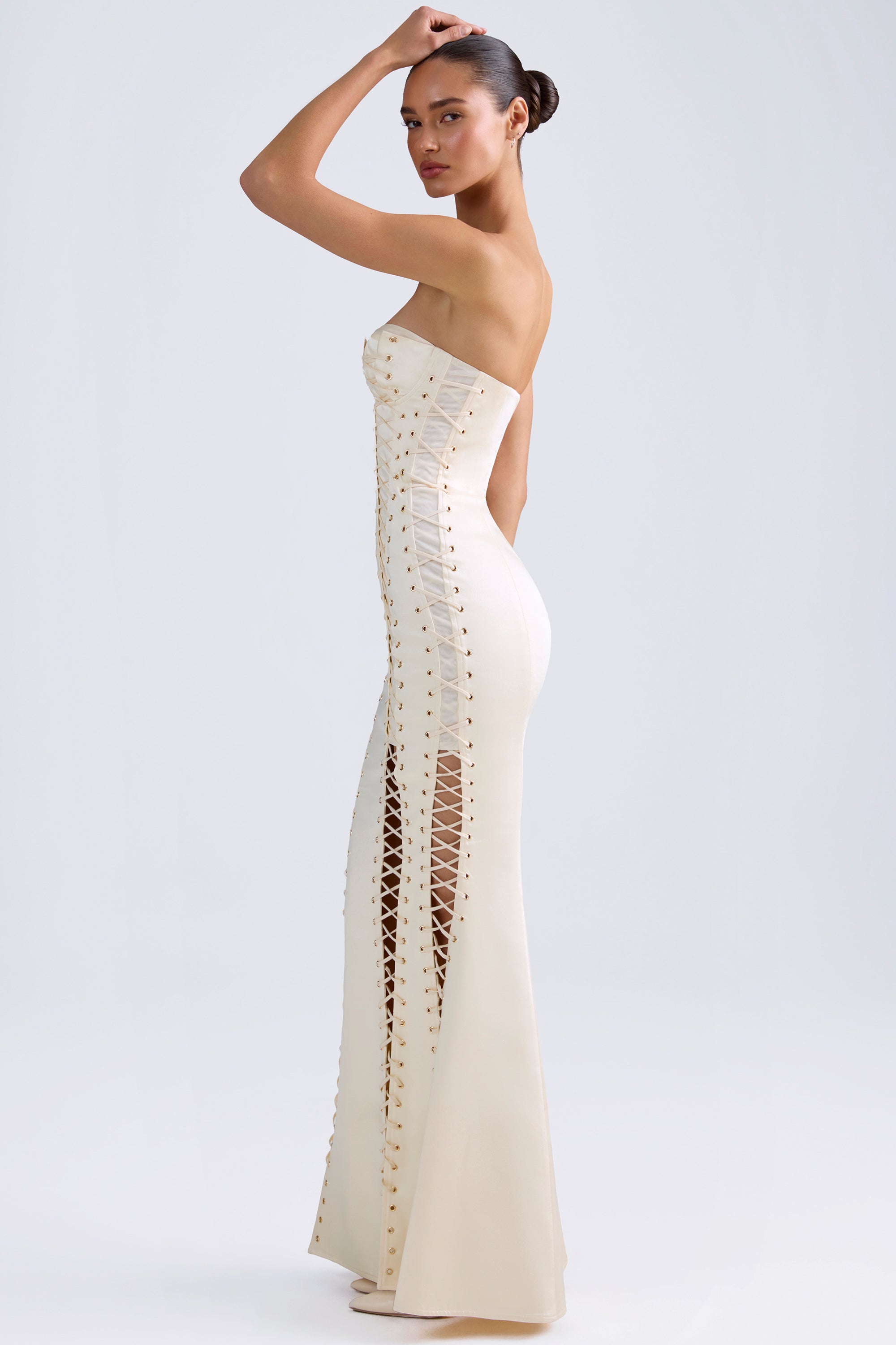 Callidora Lace-Up Corset Gown in Ivory - Image 3