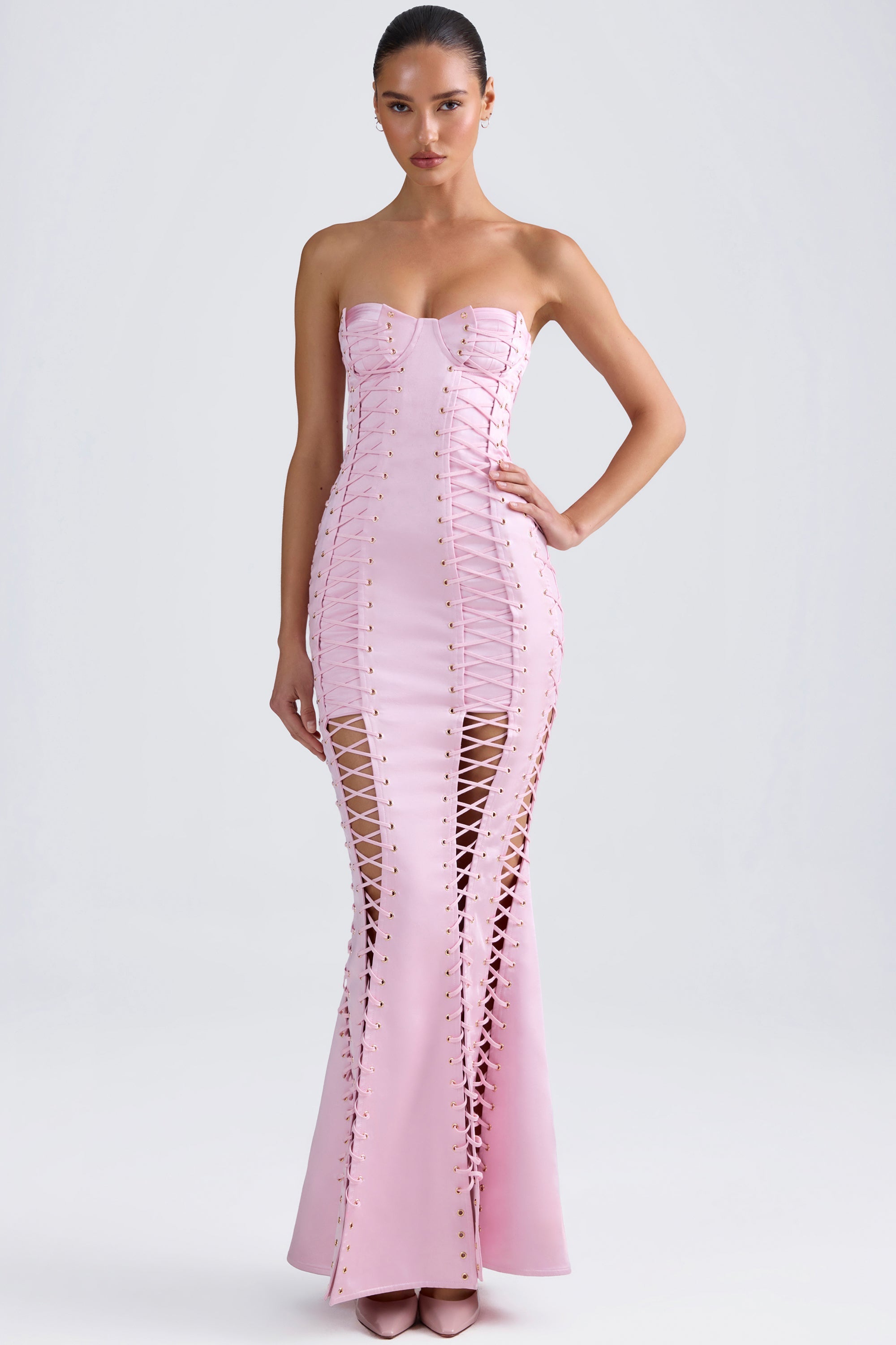 Callidora Lace-Up Corset Gown in Light Pink - Image 5