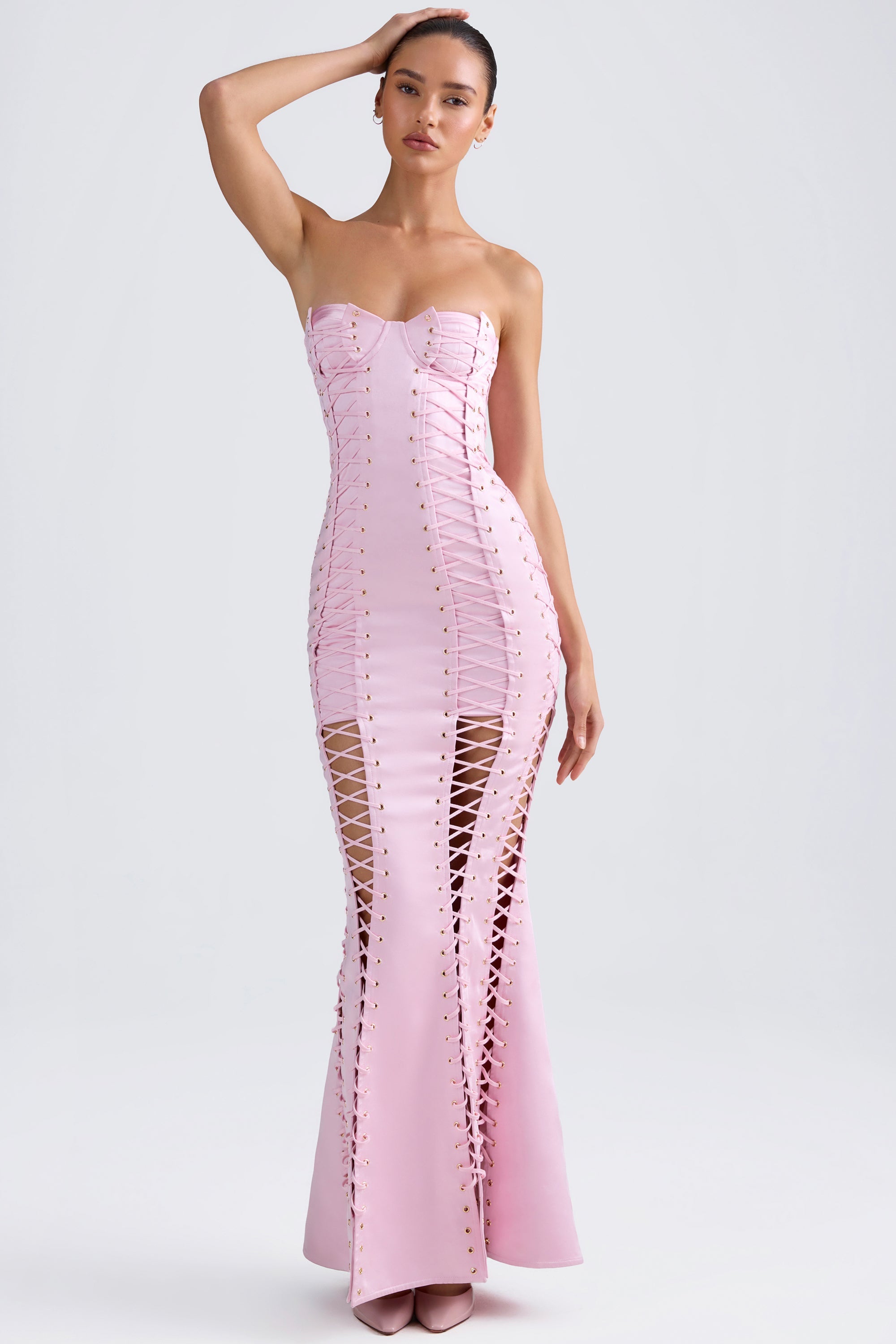 Callidora Lace-Up Corset Gown in Light Pink - Image 7