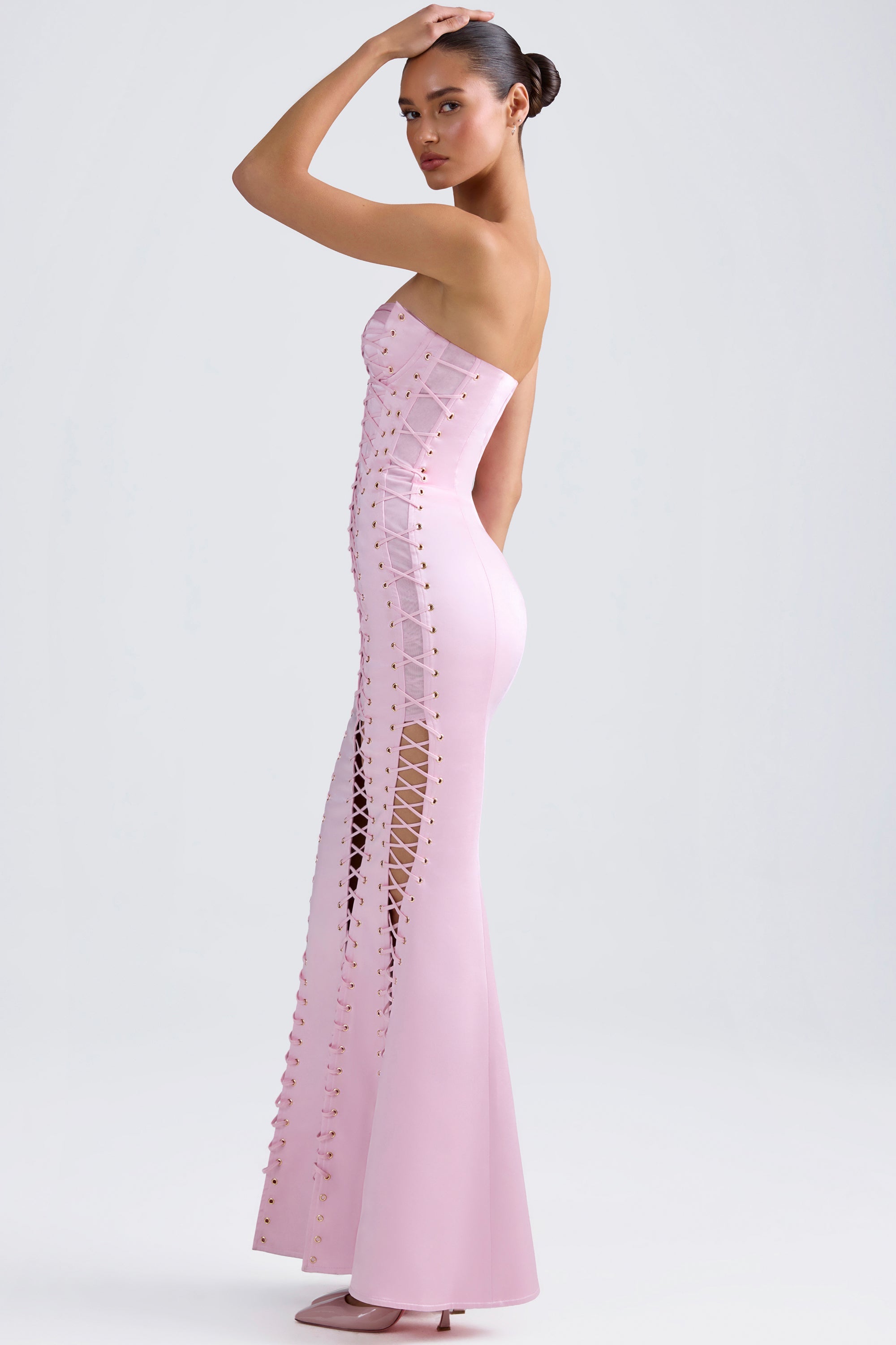 Callidora Lace-Up Corset Gown in Light Pink - Image 3