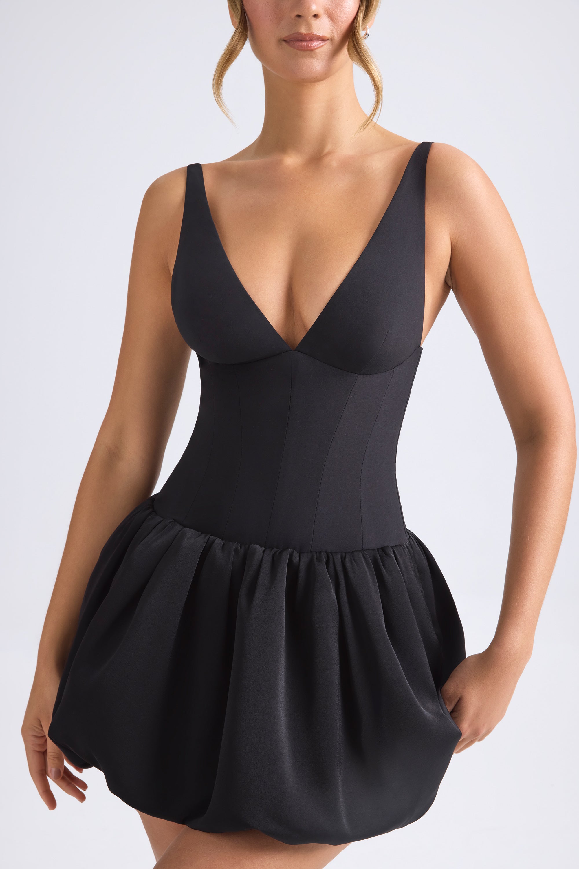 Anahita Lace-Up Bubble Hem Corset Micro Mini Dress in Black - Image 4
