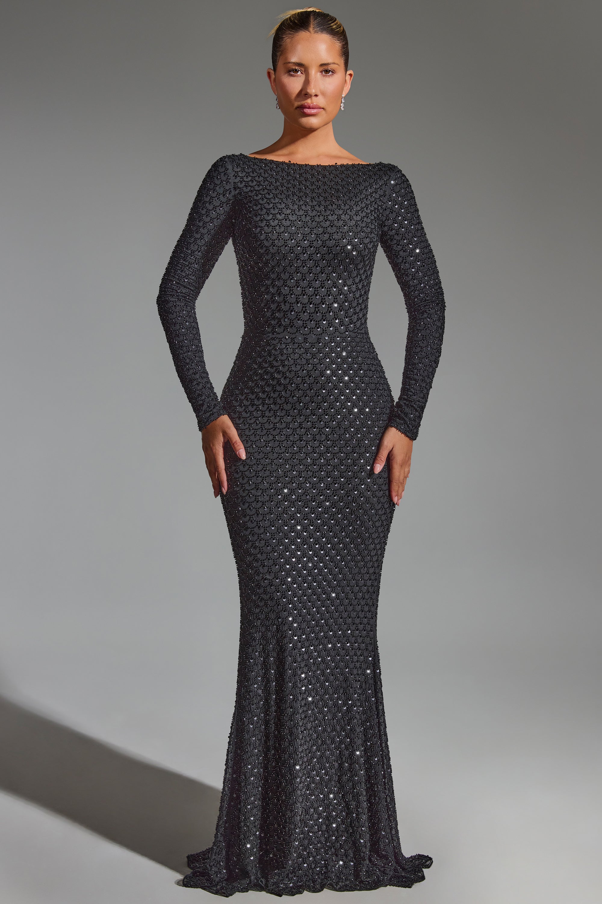 Jailene Embellished Open-Back Gown in Black - Image 2