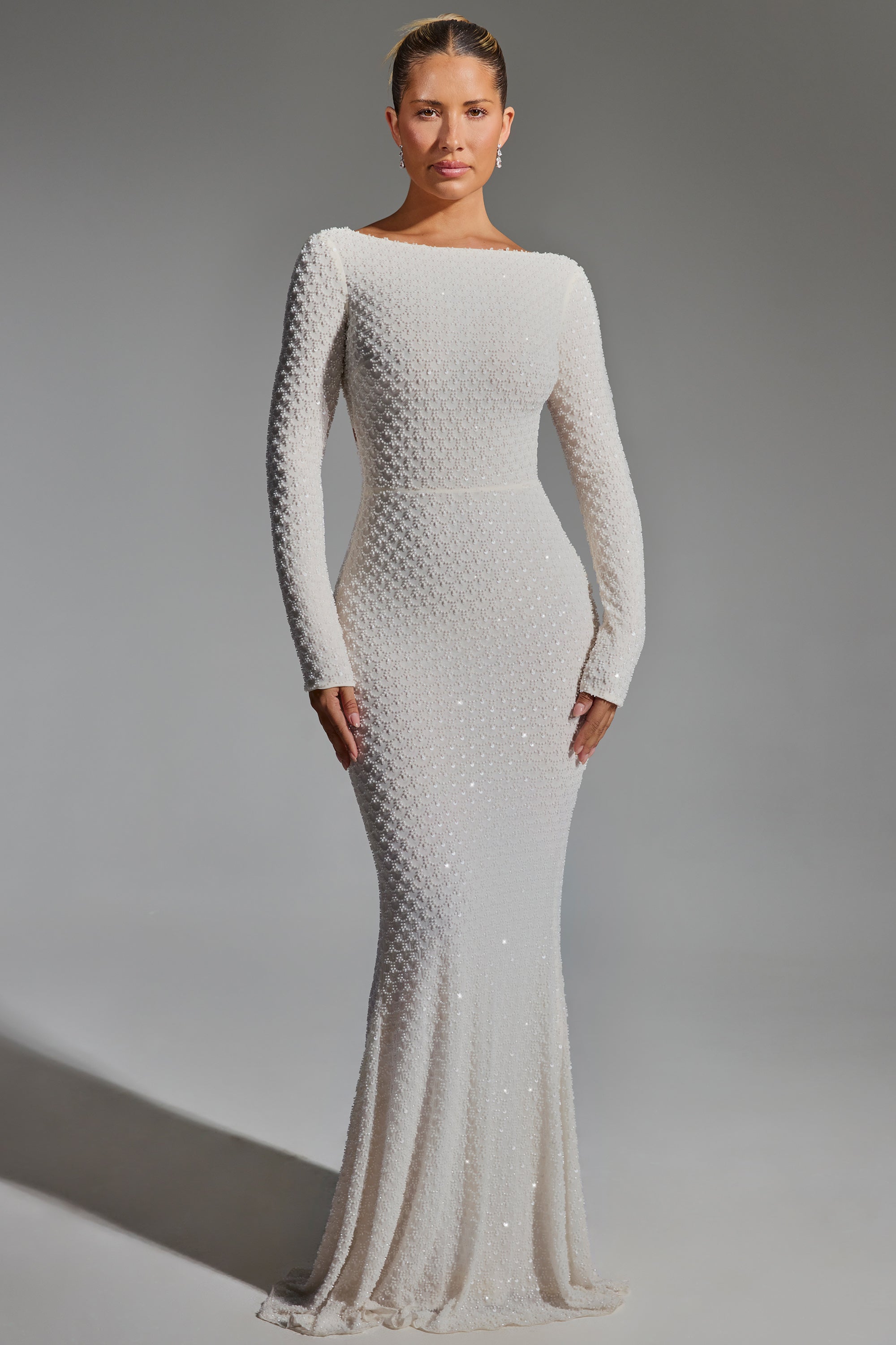 Jailene Embellished Open-Back Gown in White - Image 2