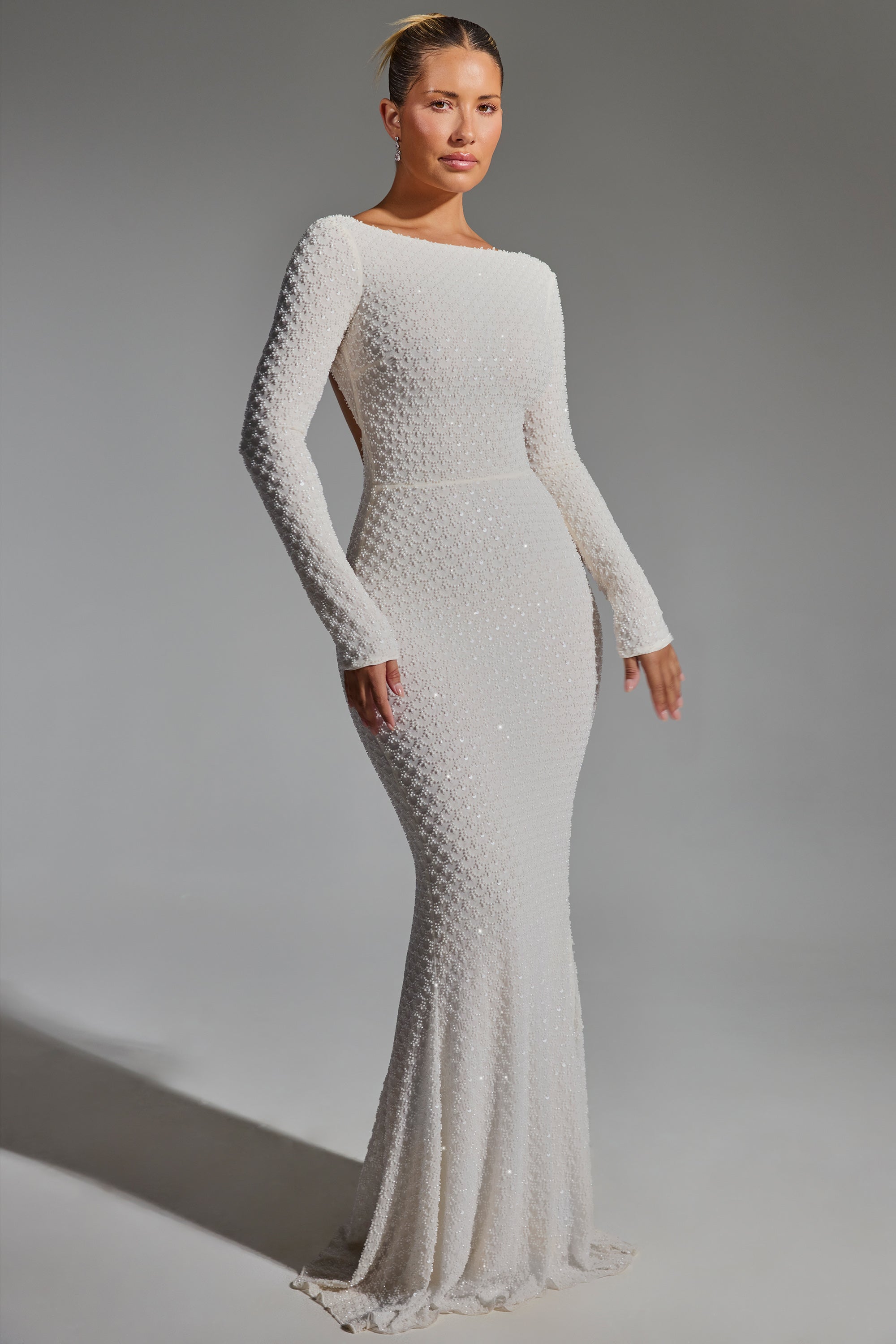 Jailene Embellished Open-Back Gown in White - Image 6