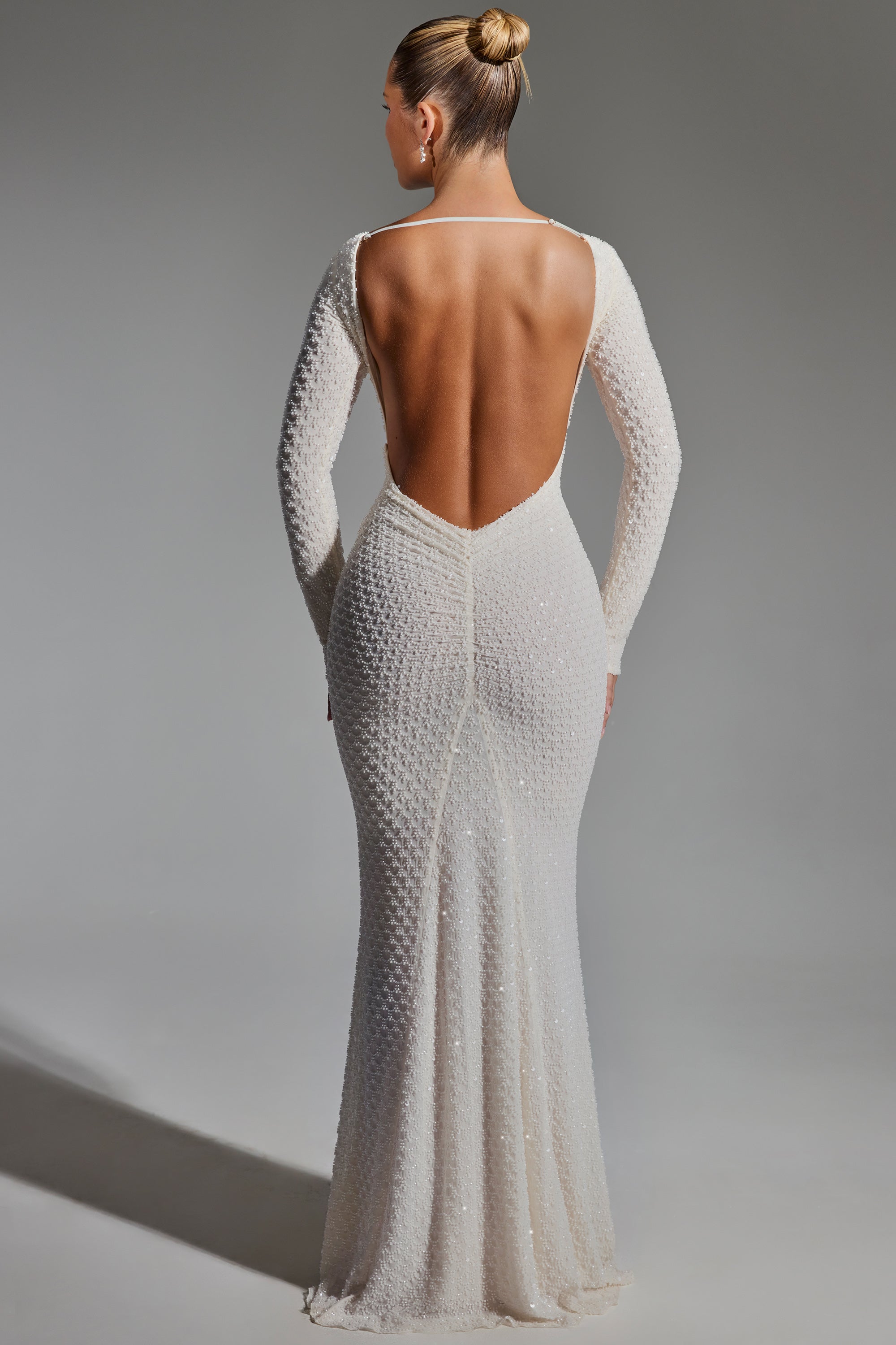 Jailene Embellished Open-Back Gown in White - Image 7