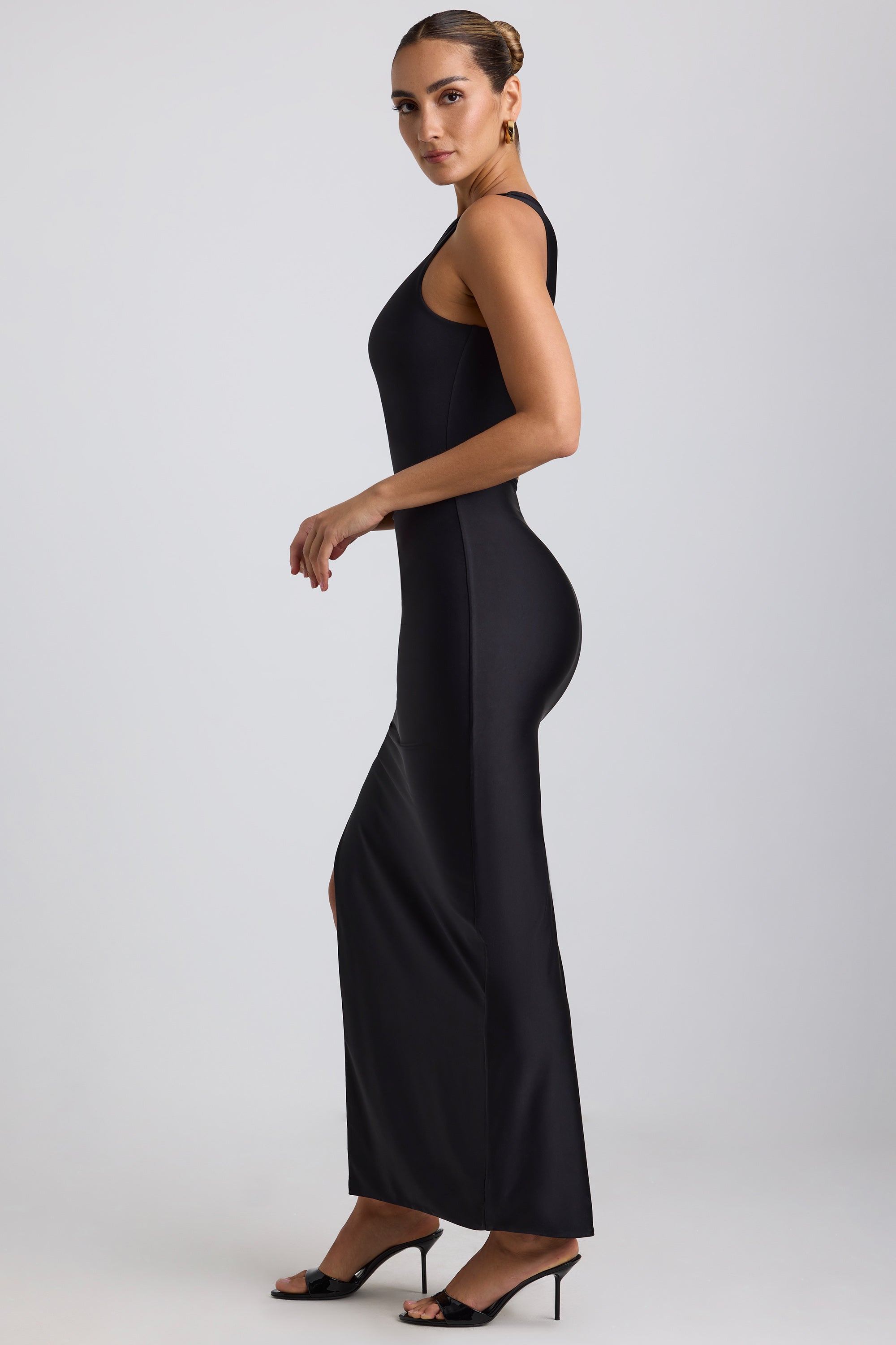 Akeeva Ruched Asymmetric One-Shoulder Maxi Dress in Black - Image 6