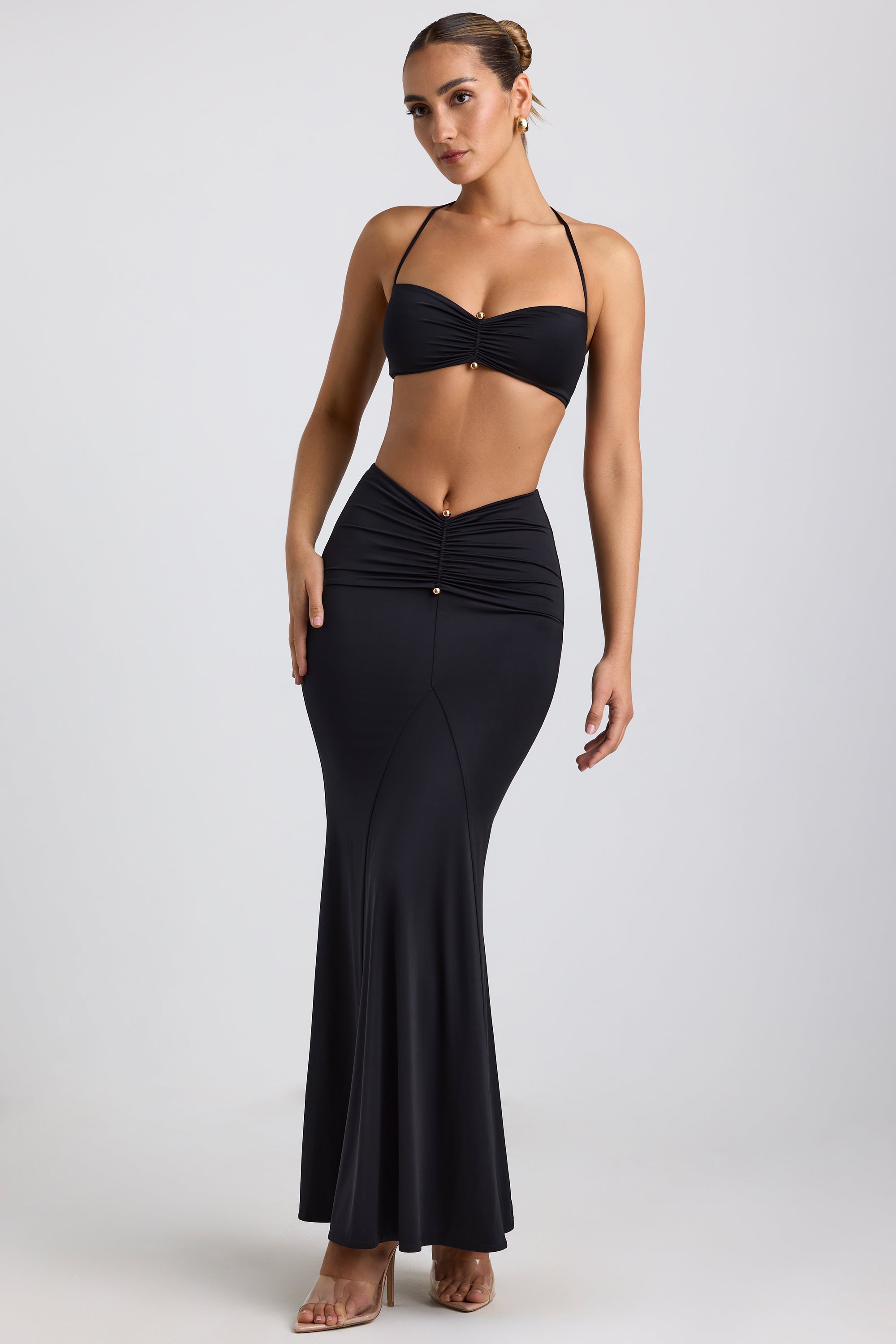 Giselle Slinky Jersey Hardware Detail Maxi Skirt in Black - Image 7