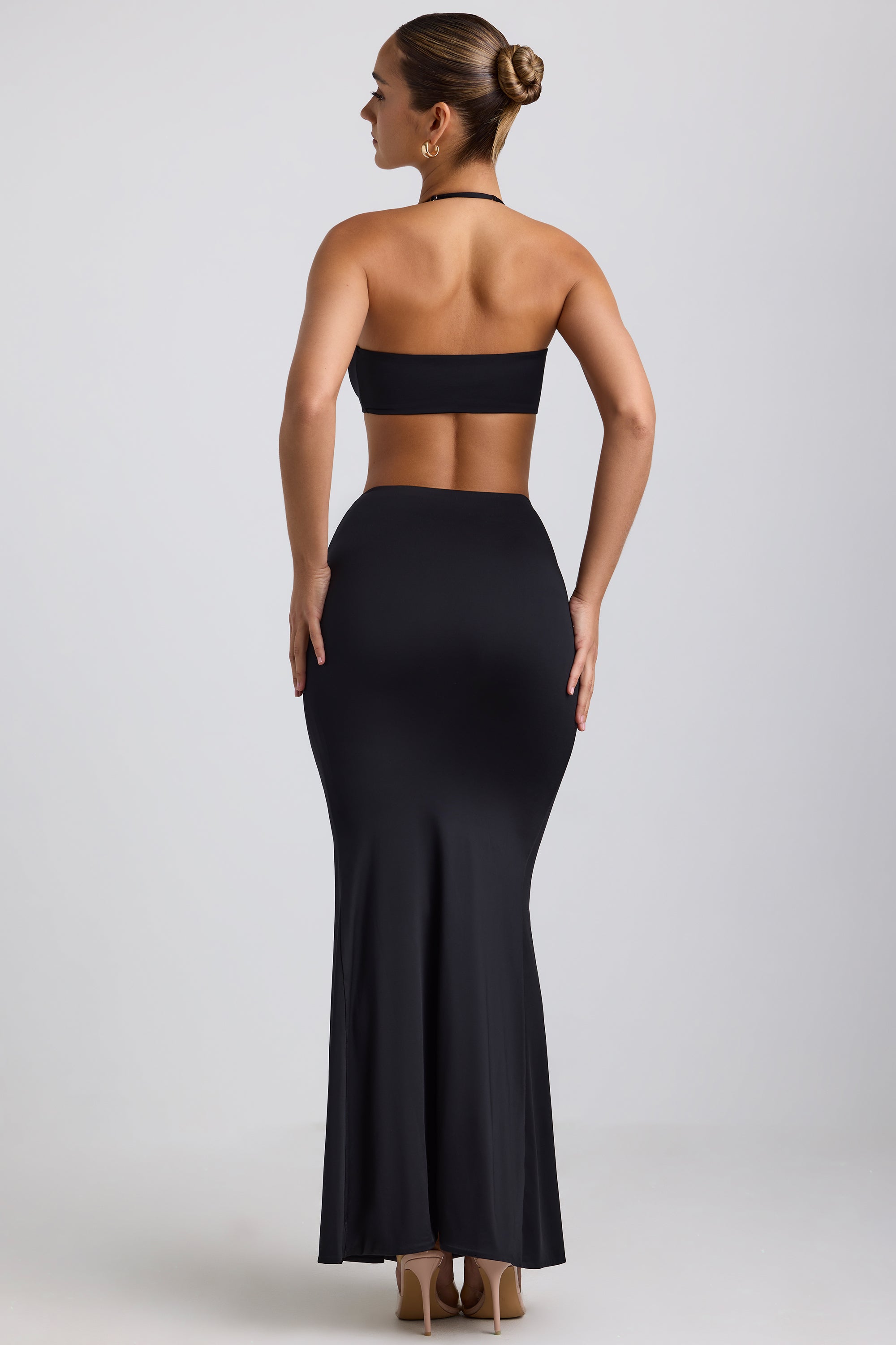 Giselle Slinky Jersey Hardware Detail Maxi Skirt in Black - Image 2