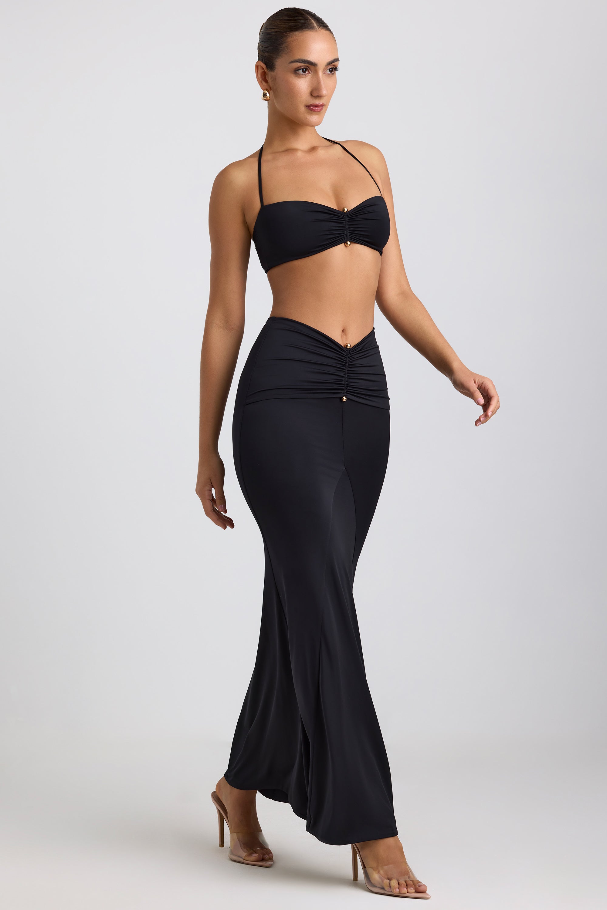 Giselle Slinky Jersey Hardware Detail Maxi Skirt in Black - Image 8