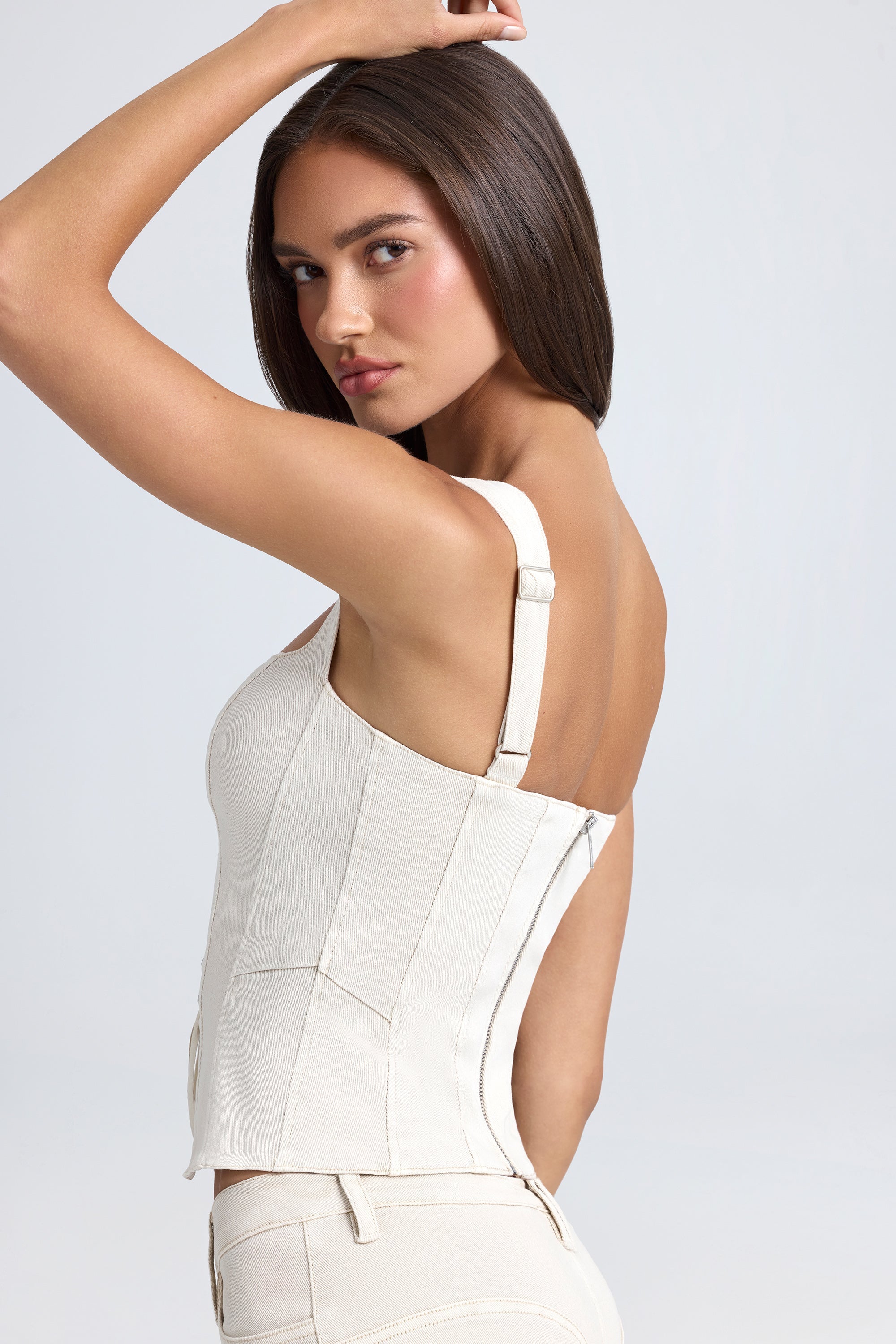 Lace-Up Corset Top in Ecru - Image 3