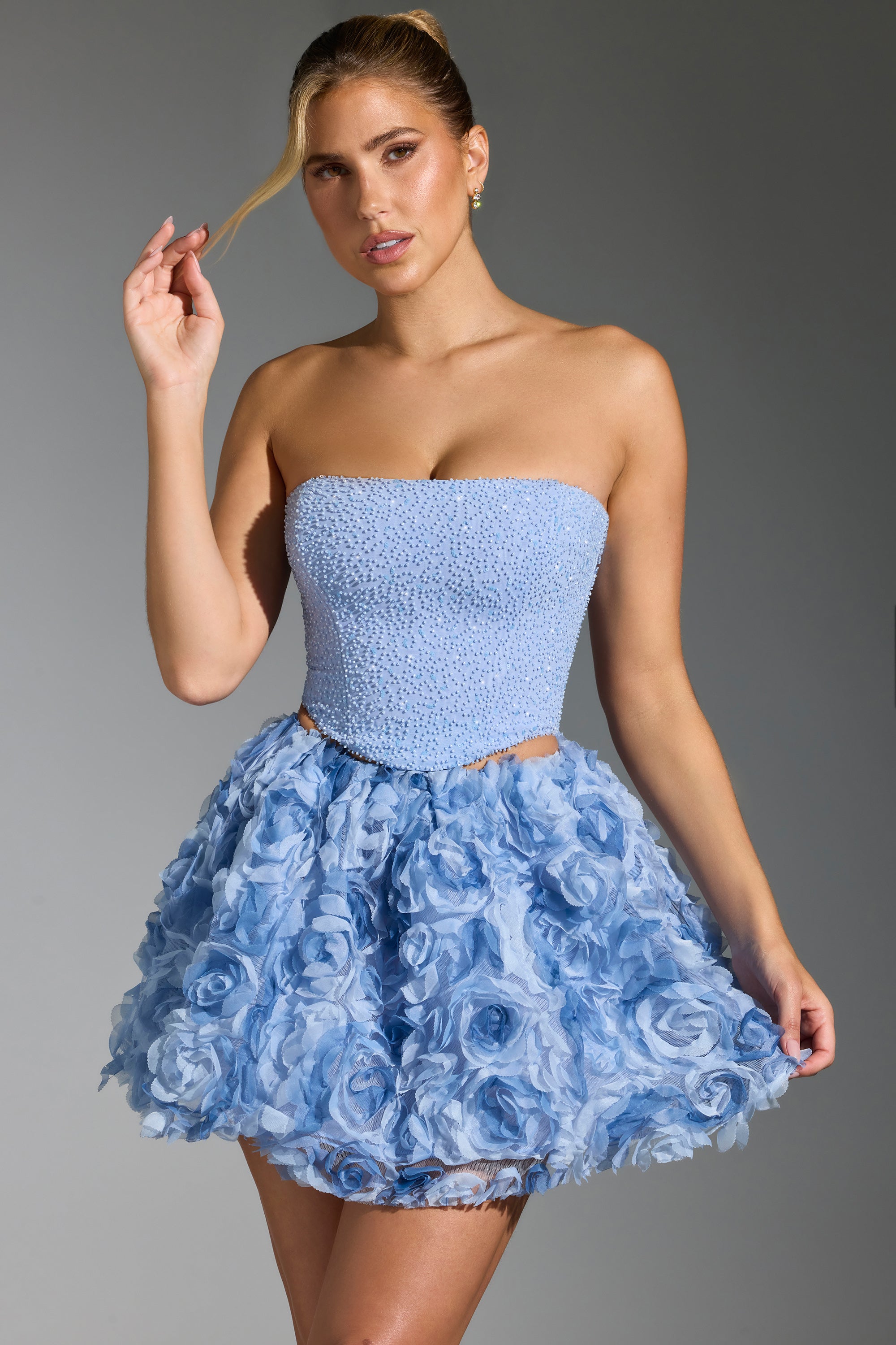 Frida Embellished Corset Top in Blue