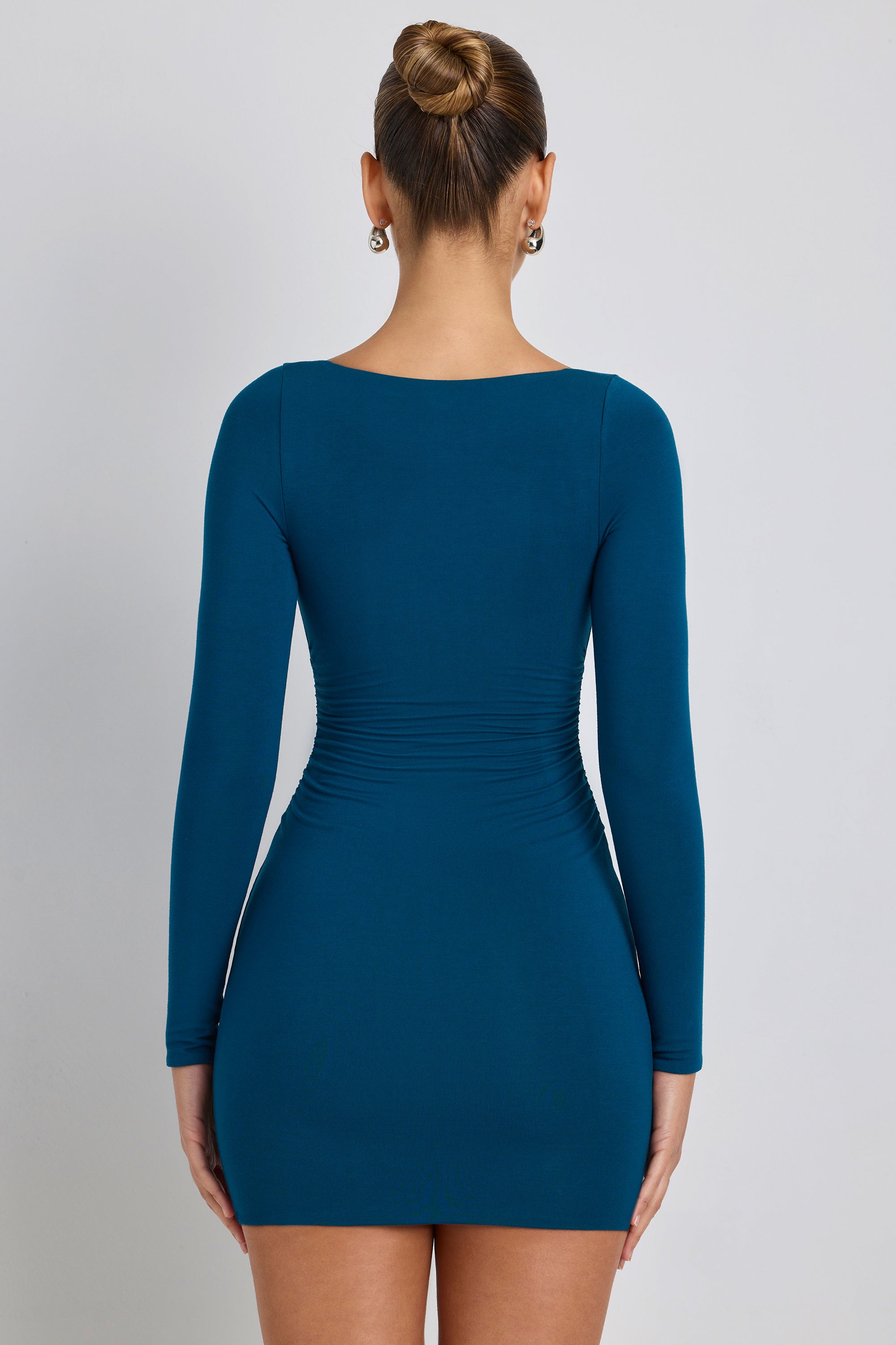 Sana Modal Ruched Long-Sleeve Mini Dress in Deep Teal - Image 2