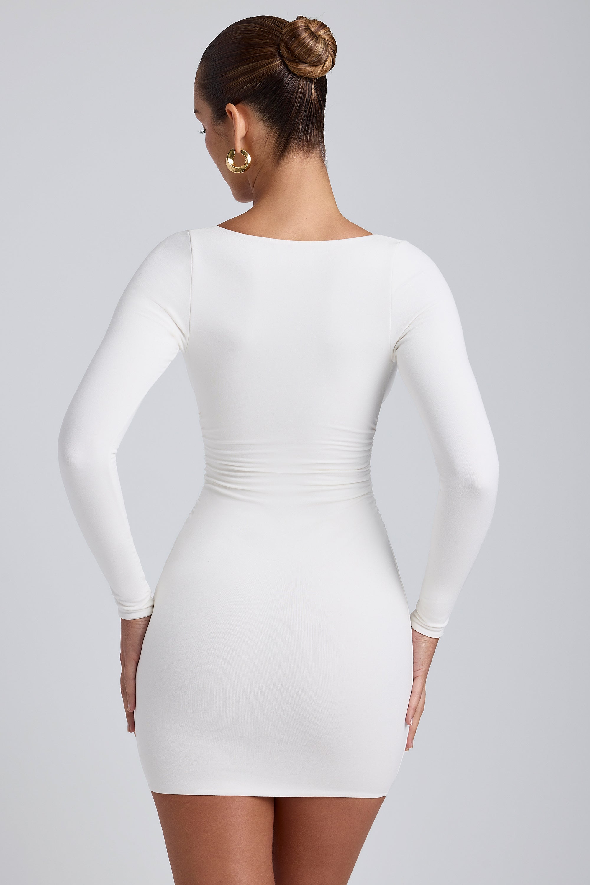 Sana Modal Ruched Long-Sleeve Mini Dress in White - Image 2
