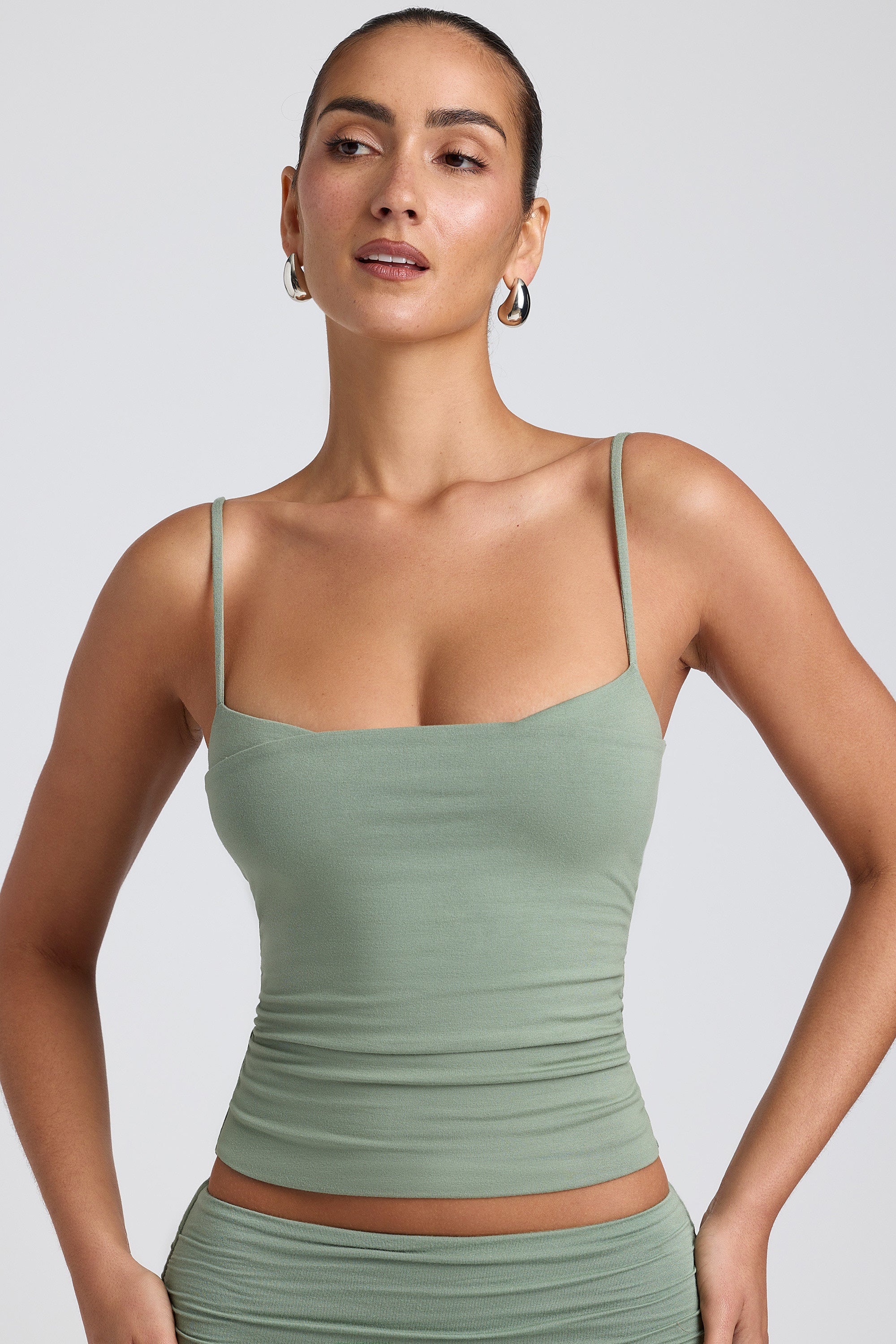 Esme Ruched Layered Tank Top in Sage Green