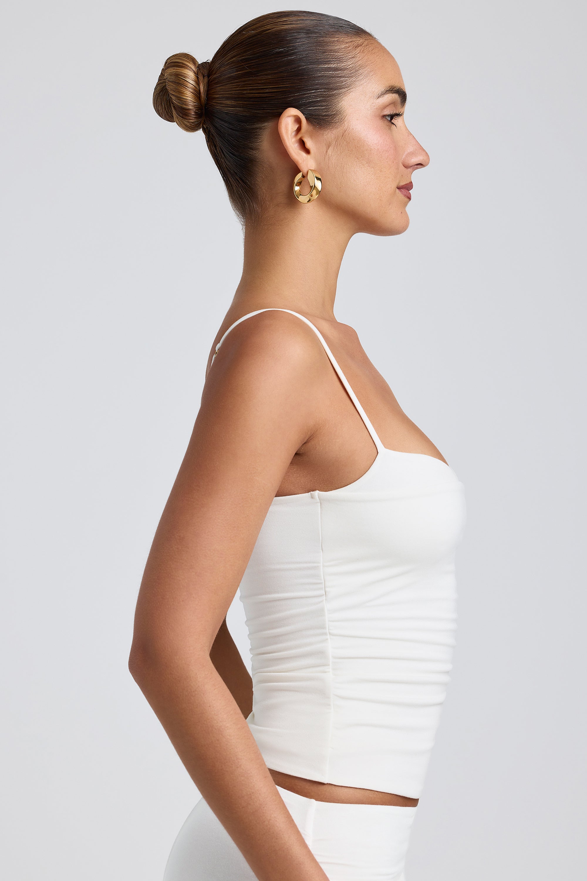Esme Ruched Layered Tank Top in White - Image 3